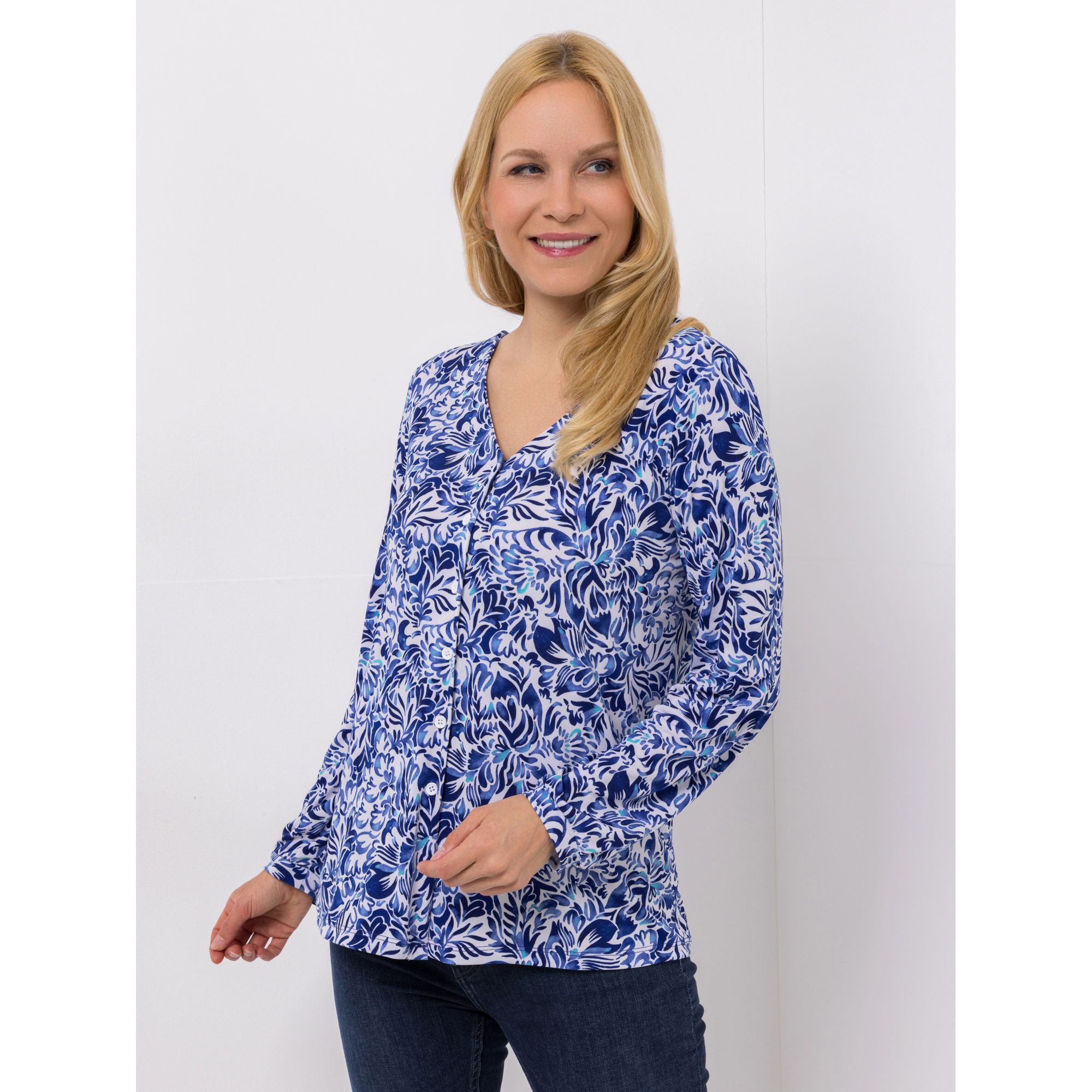 KIM & CO. Blusen-Shirt Brazil Knit Jersey Knopfleiste figurumspielend