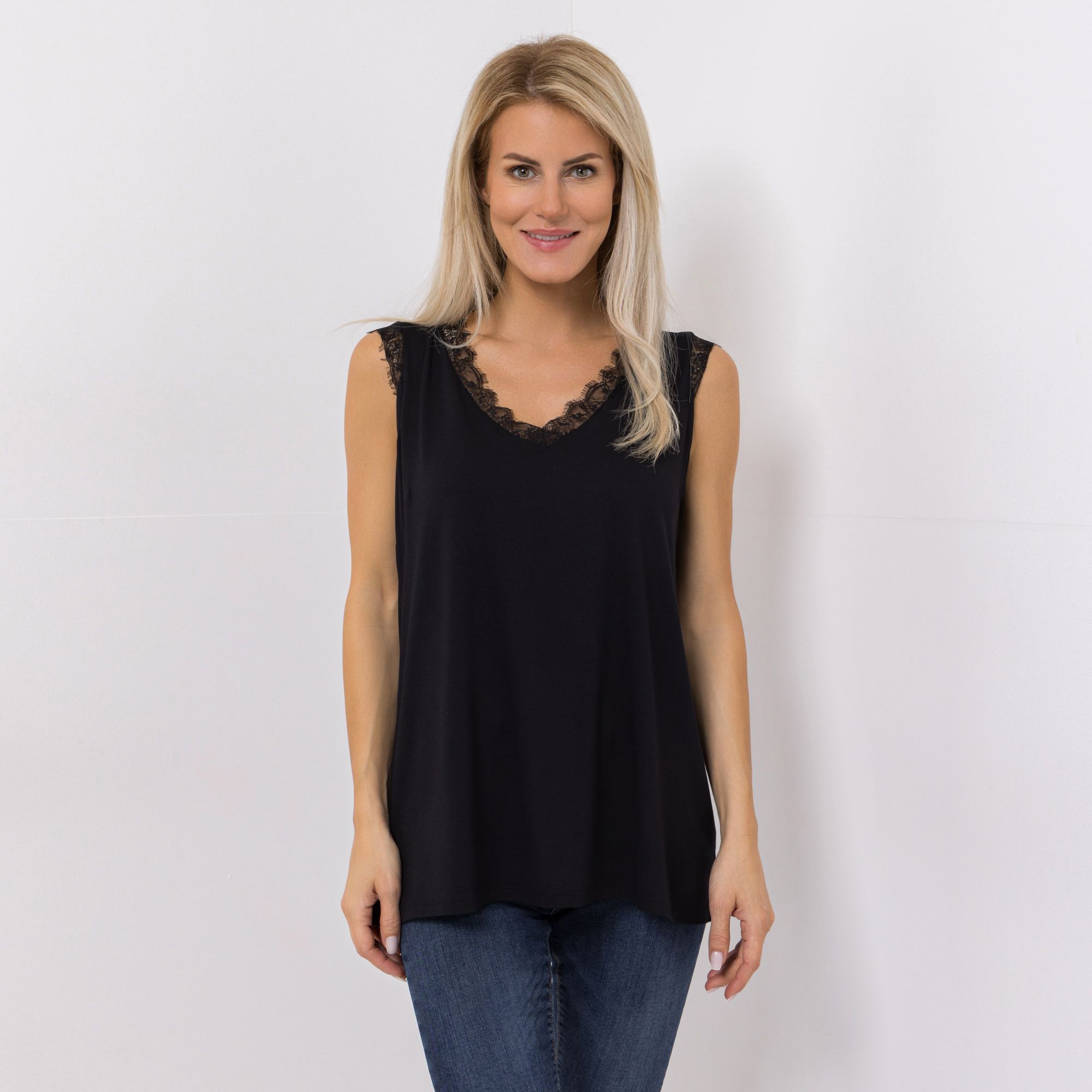 DINE 'N' DANCE Top V-Ausschnitt mit Spitze leger