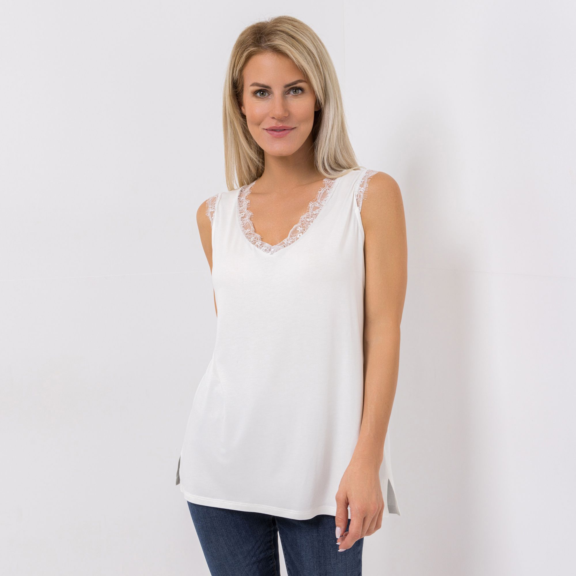 DINE 'N' DANCE Top V-Ausschnitt mit Spitze leger