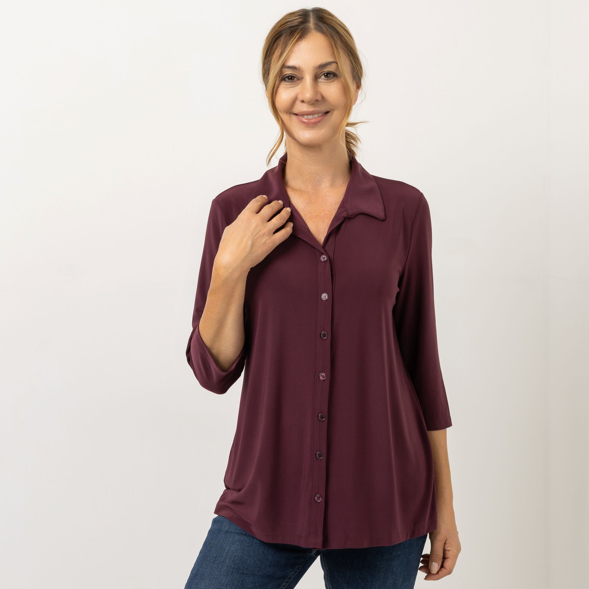  KIM & CO. Blusenshirt, 3/4-Arm Brazil Knit Jersey Knopfleiste figurumspielend