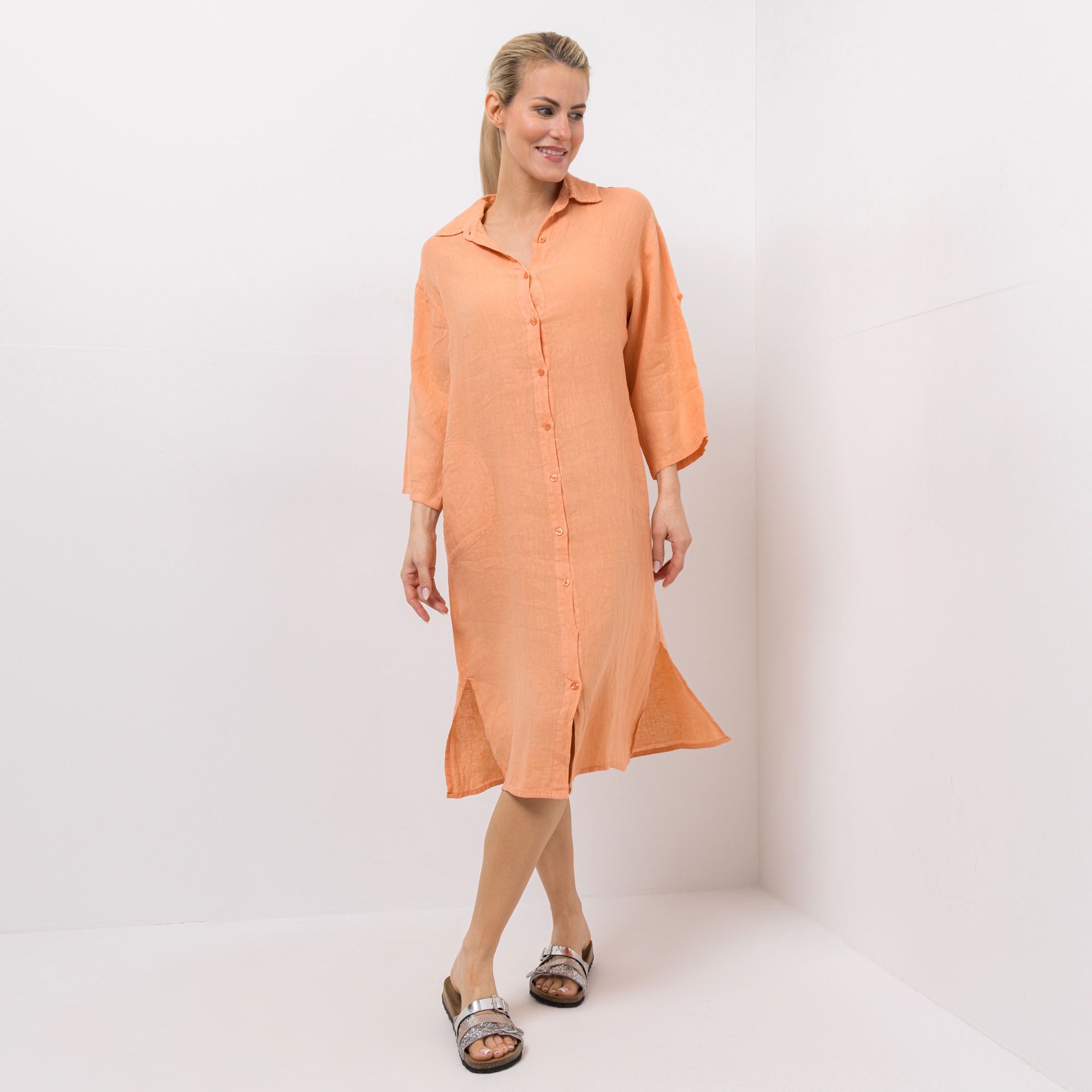 DINE 'N' DANCE Leinenkleid 7/8-Arm wadenumspielend oversize