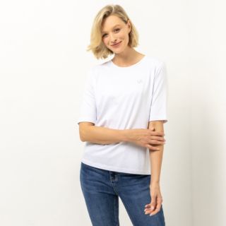 VIA MILANO Shirt, langer Halbarm Rundhalsausschnitt Strass-Logo figurumspielend