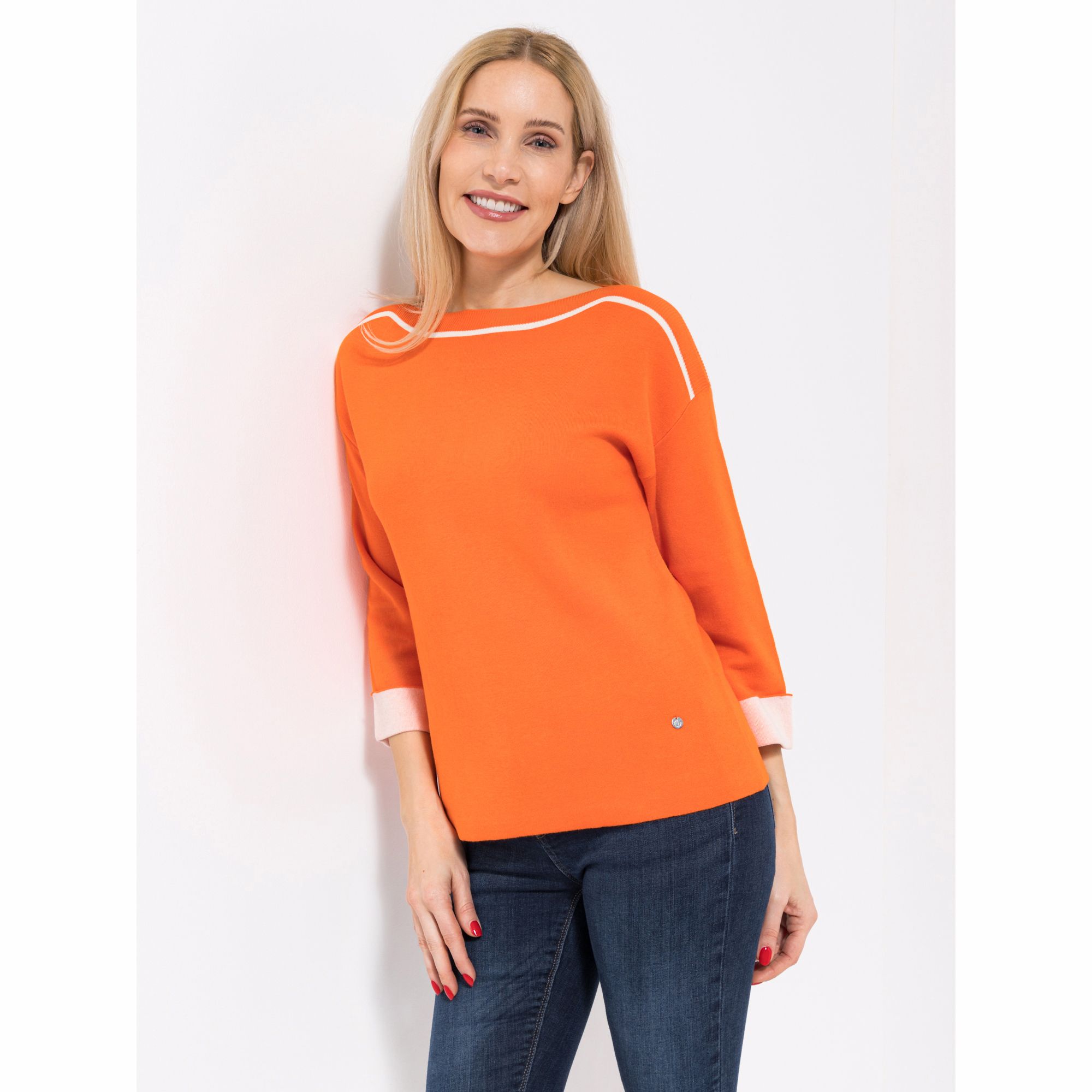 EVA LUTZ Pullover U-Boot Ausschnitt Kontrast-Streifen figurumspielend