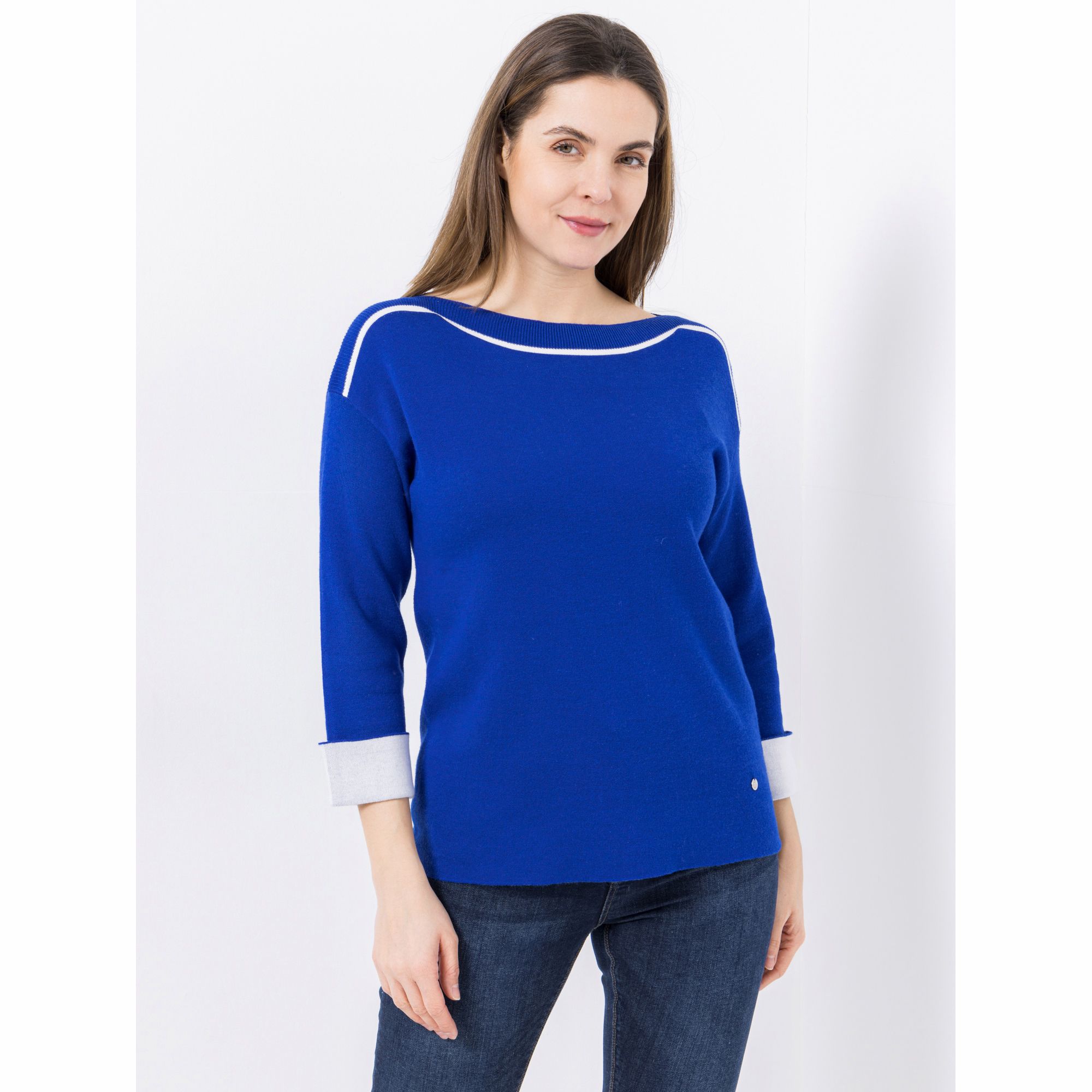 EVA LUTZ Pullover U-Boot Ausschnitt Kontrast-Streifen figurumspielend