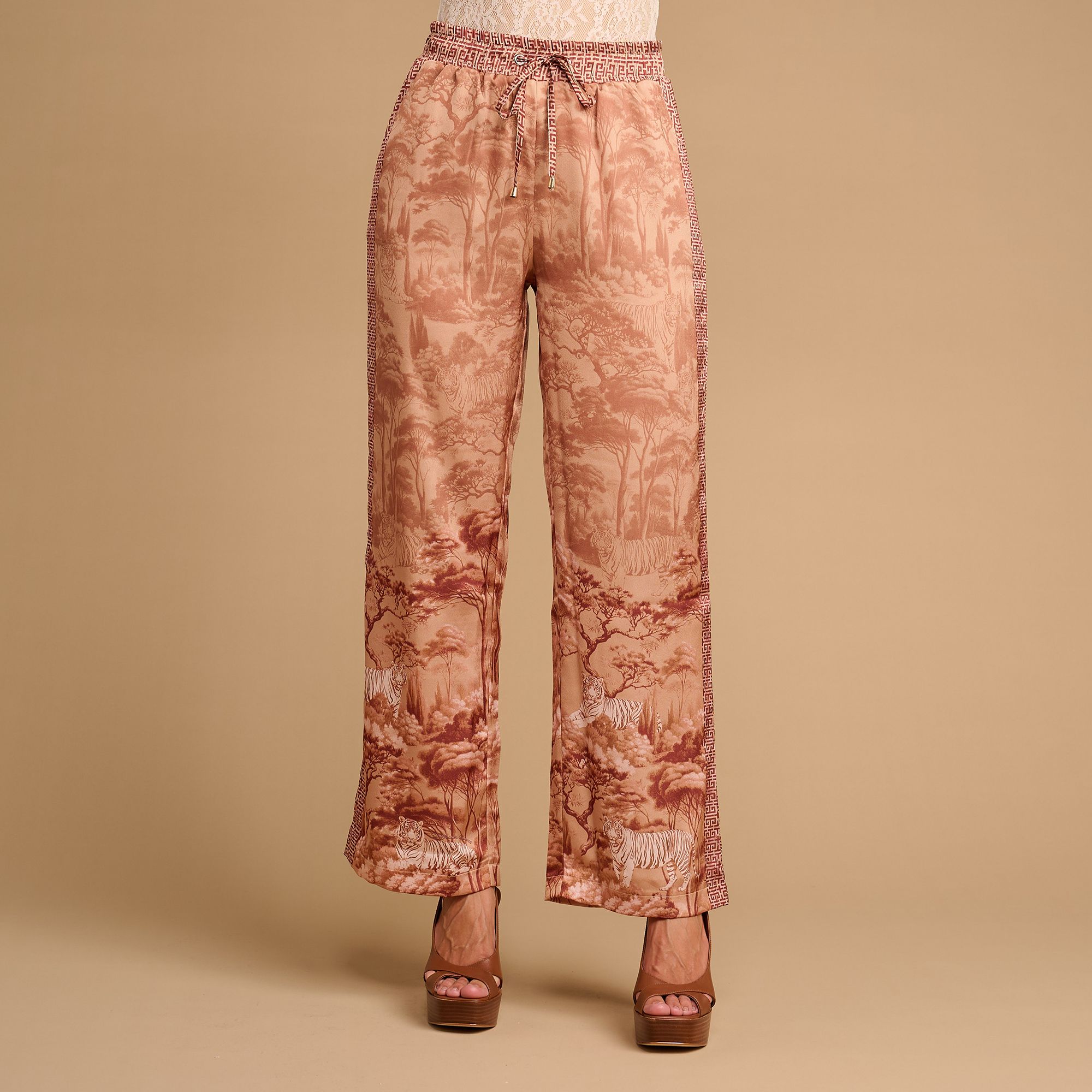 SCHIFFHAUER MUNICH® Hose Asia gerade Form Allover Druck weites Bein