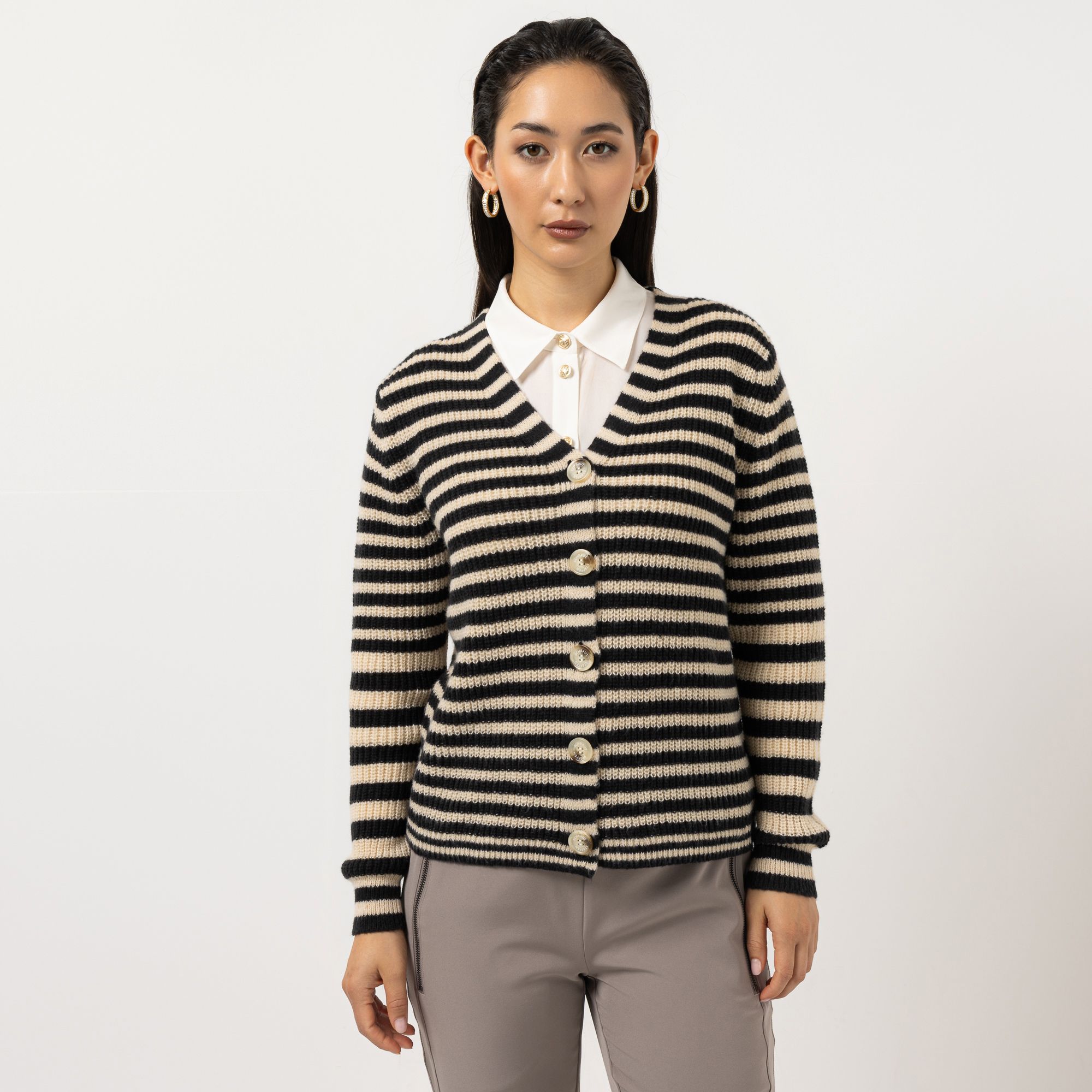 STEFFEN SCHRAUT Strickjacke V-Ausschnitt gestreift figurumspielend