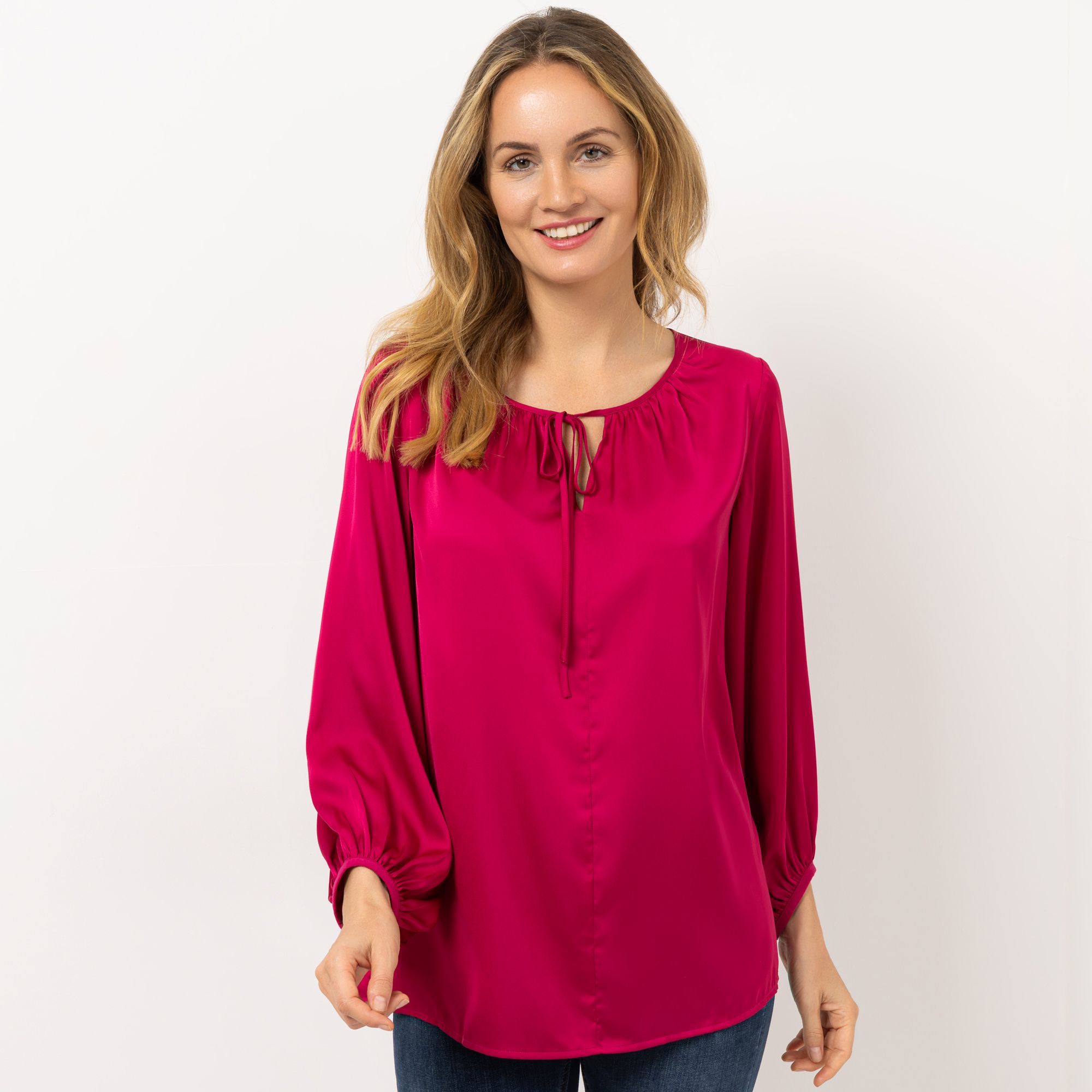 KILIAN KERNER SENSES Bluse, Langarm Rundhalsausschnitt mit Bindeband figurumspielend