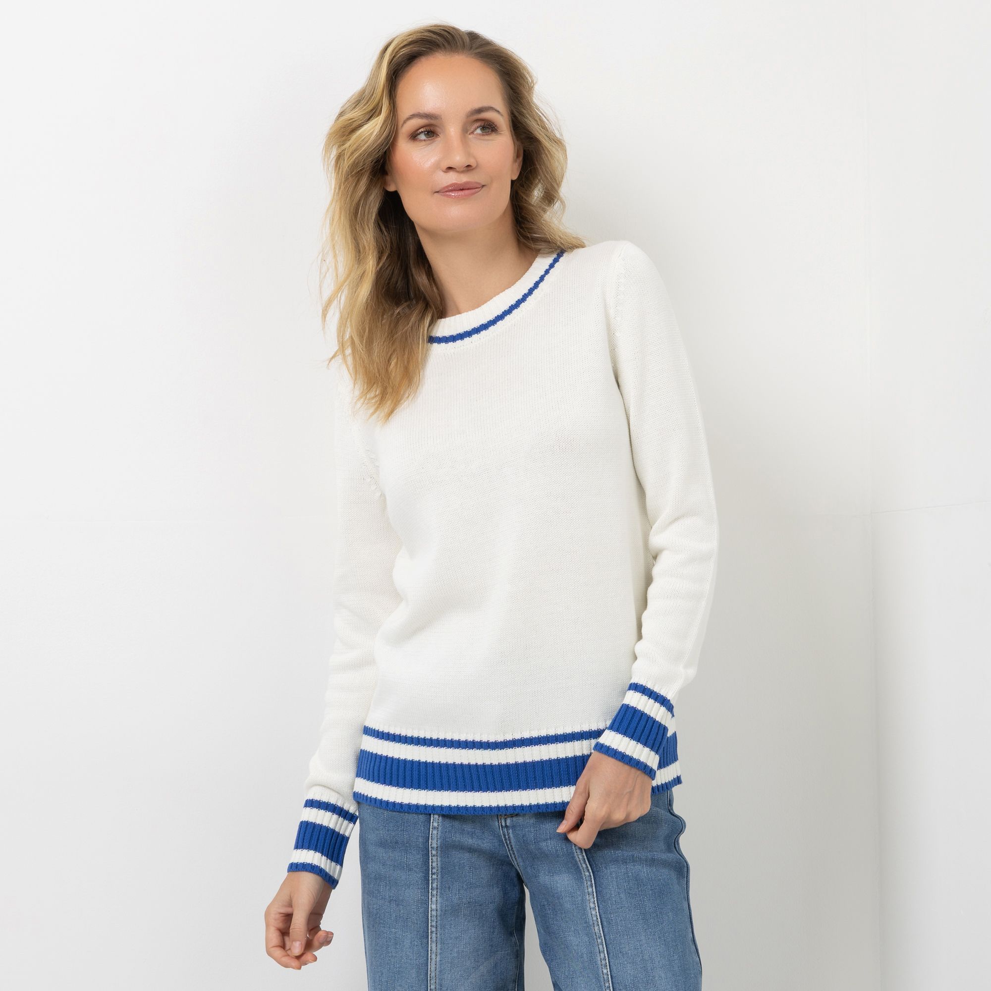STRANDFEIN Pullover Rundhalsausschnitt Kontrastdetails figurumspielend