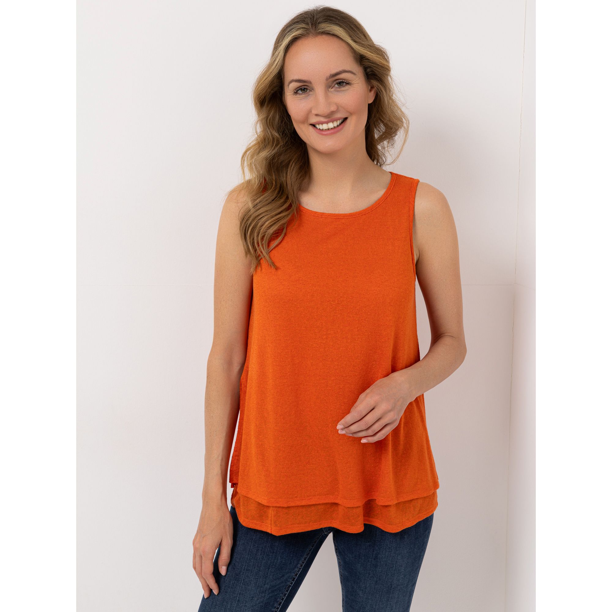 KIM & CO. Top, doppellagig Leinen-Optik Jersey Rundhalsausschnitt figurumspielend