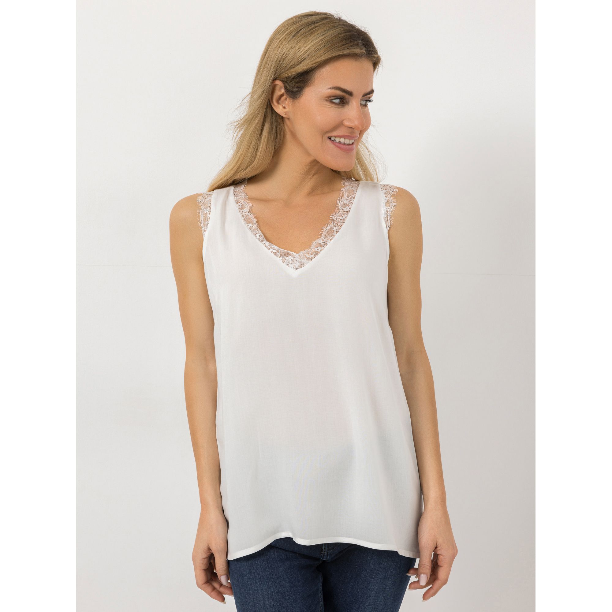 DINE 'N' DANCE Top V-Ausschnitt Spitzen-Details leger weit