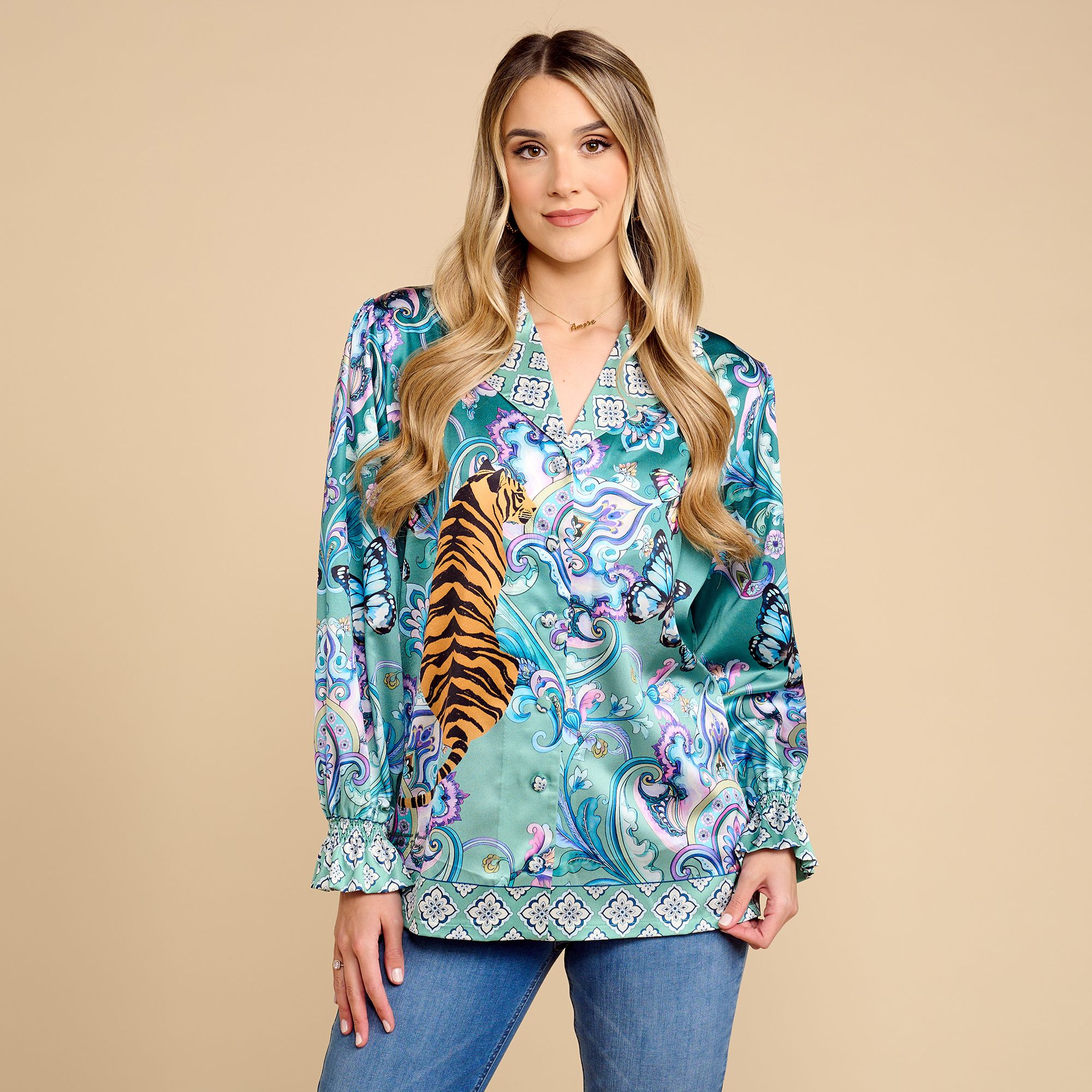 SCHIFFHAUER MUNICH® Blusenjacke, 1/1-Arm Reverskragen Spitzendetails figurumspielend