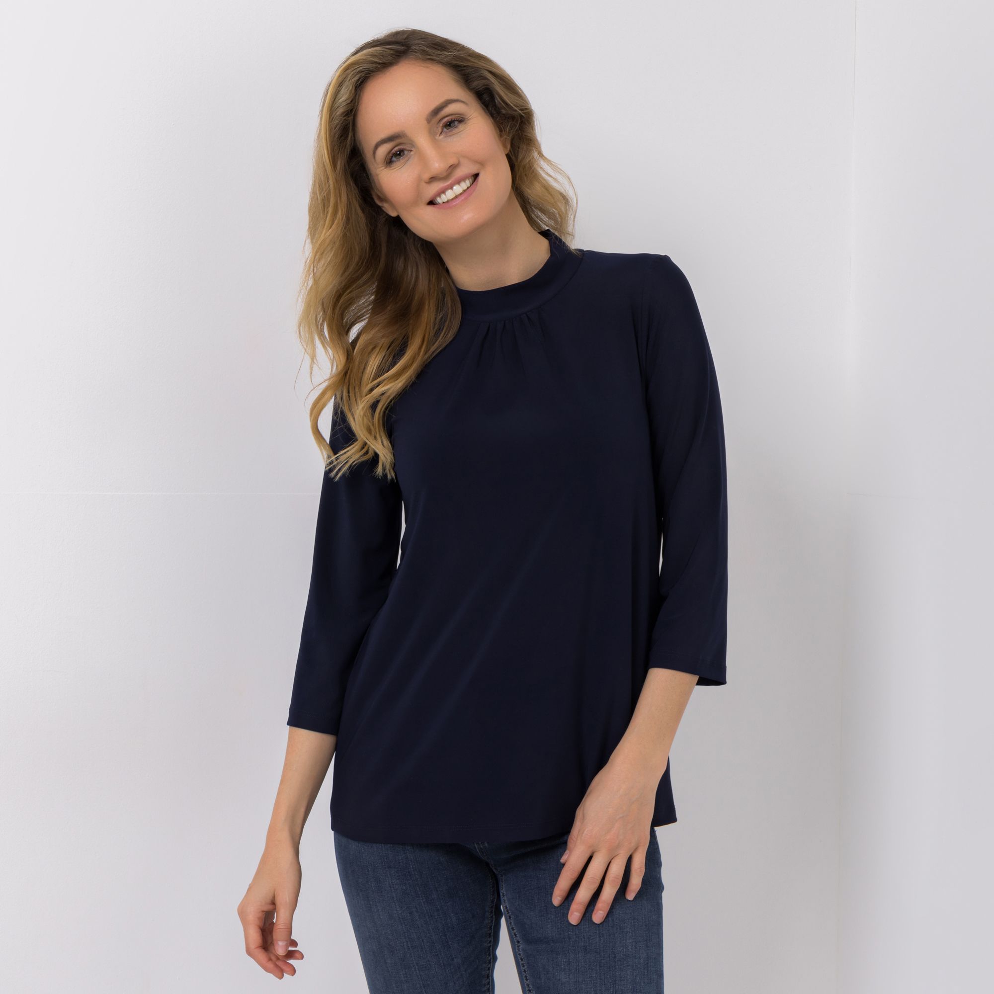 KIM & CO. Shirt, 3/4-Arm Brazil Knit Jersey Stehkragen figurumspielend