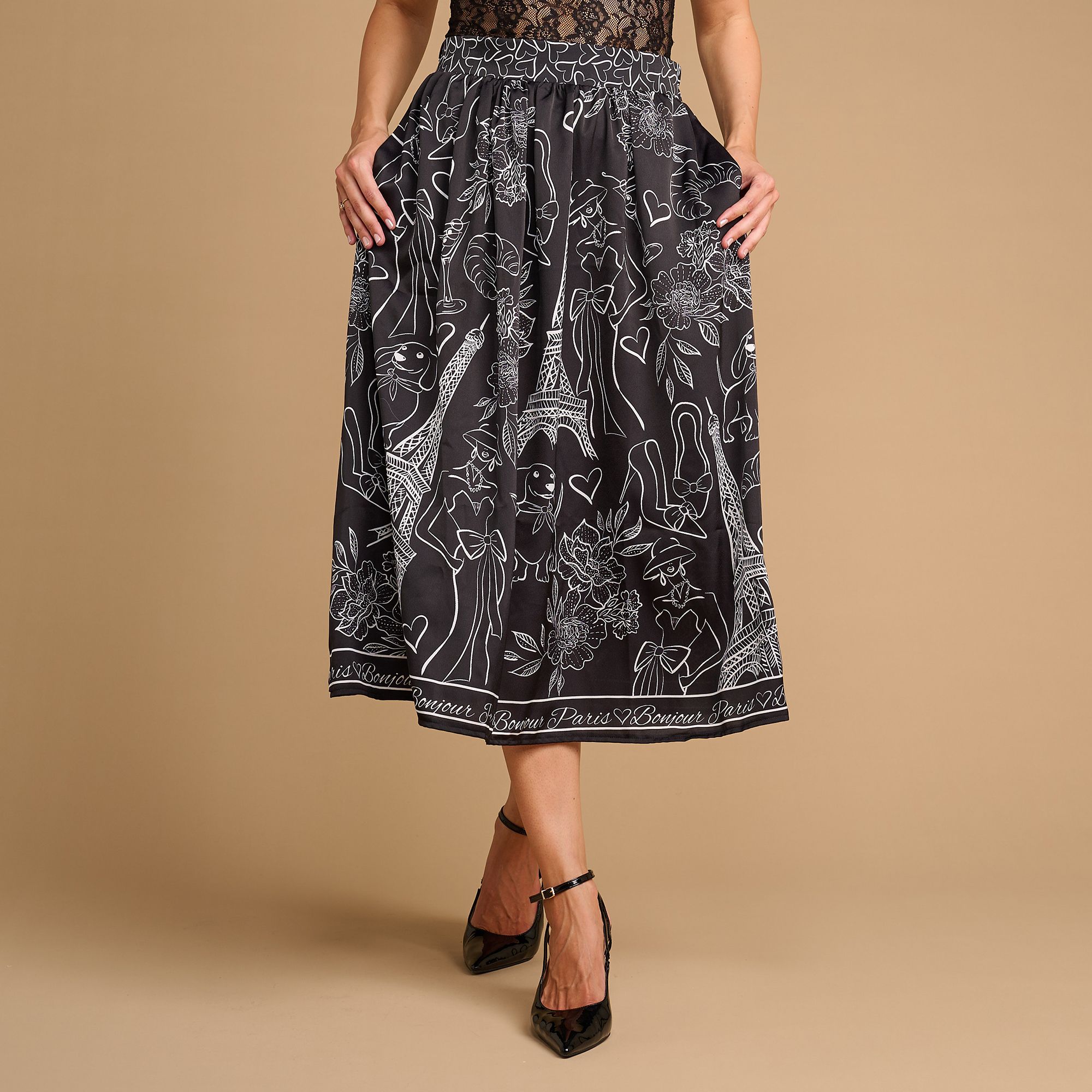 SCHIFFHAUER MUNICH® Rock France Gummibund hinten Midi-Länge weite Form