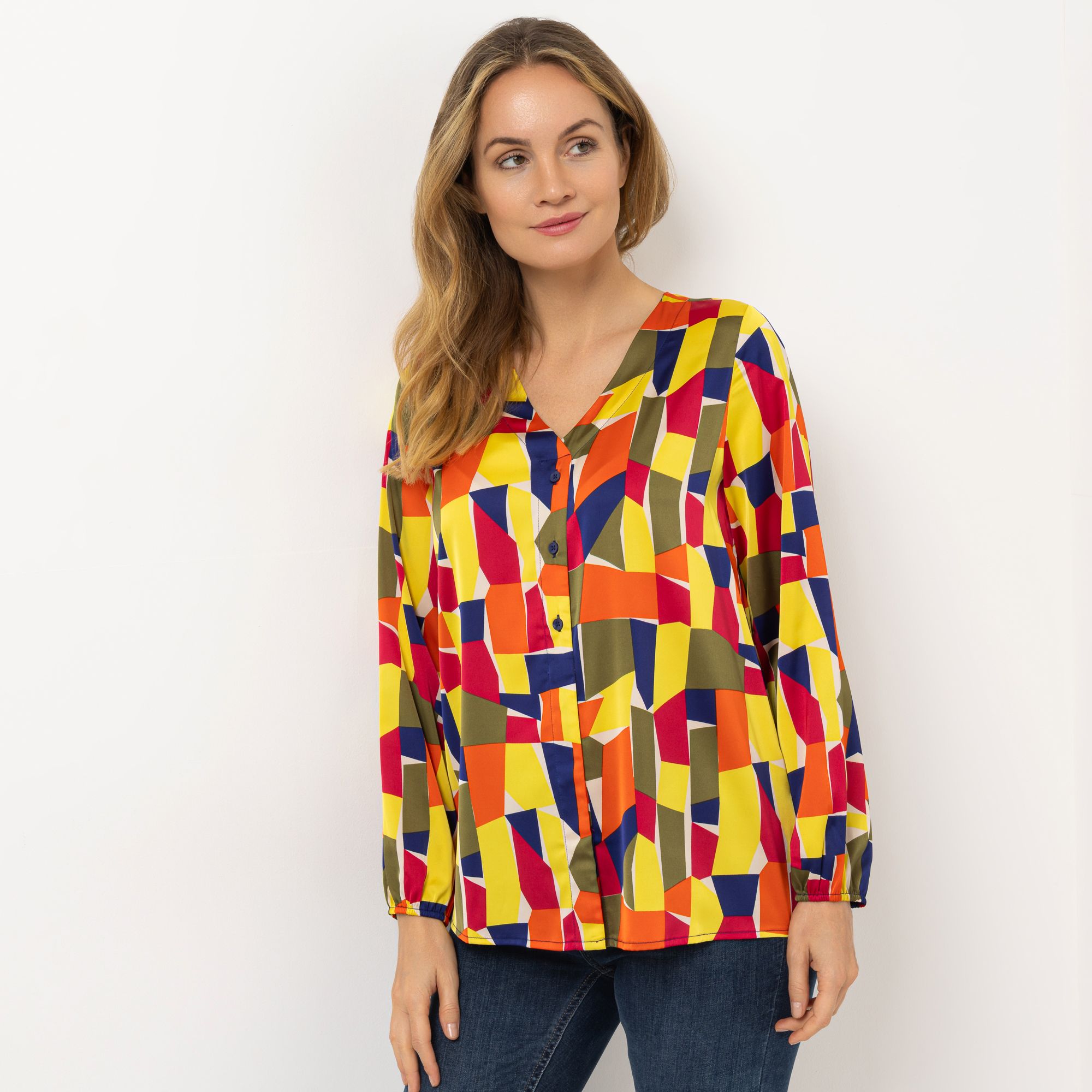 KILIAN KERNER SENSES Bluse, Langarm elastische Bündchen Knopfleiste figurumspielend