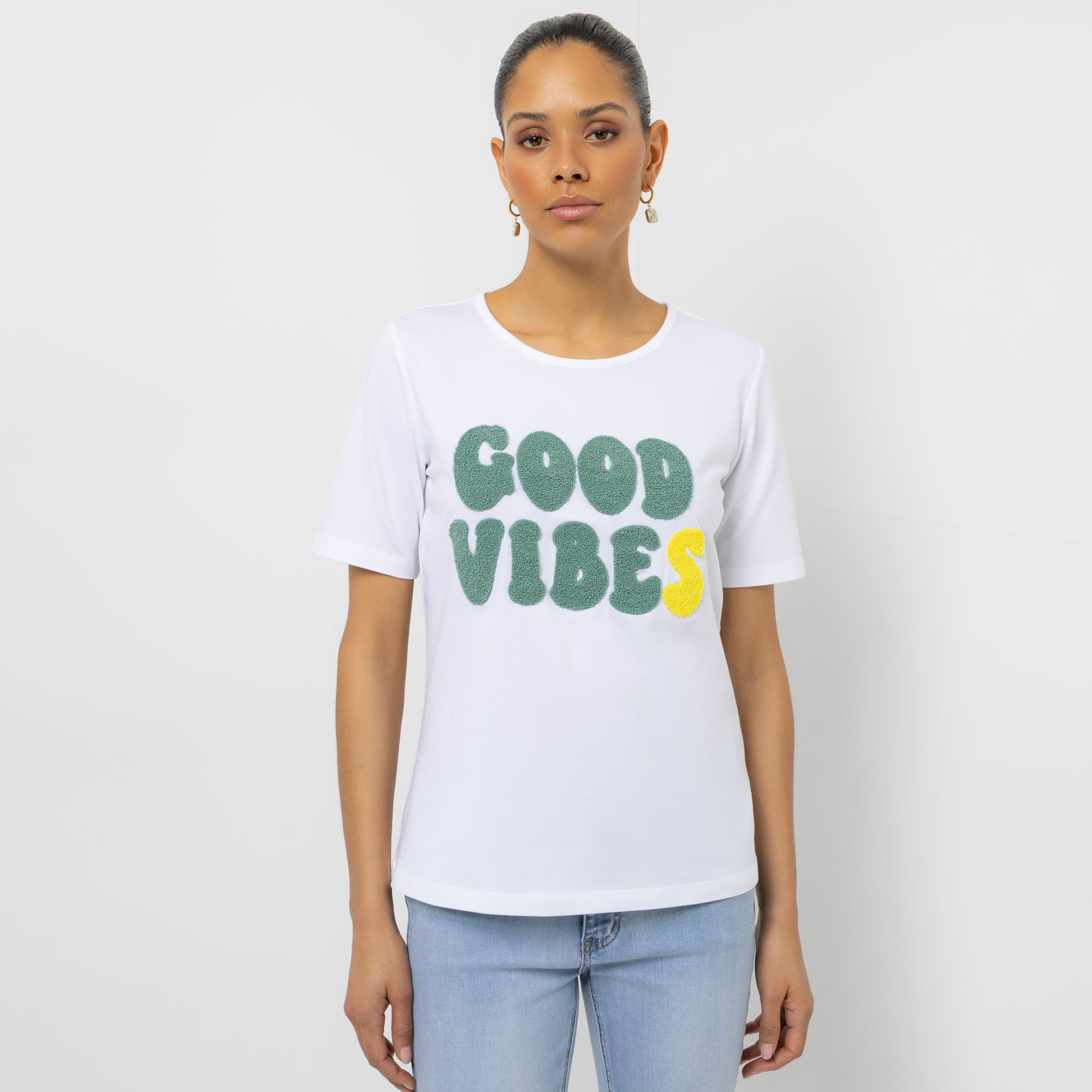 STEFFEN SCHRAUT Shirt, 1/2-Arm Rundhalsausschnitt platzierte Stickerei figurumspielend