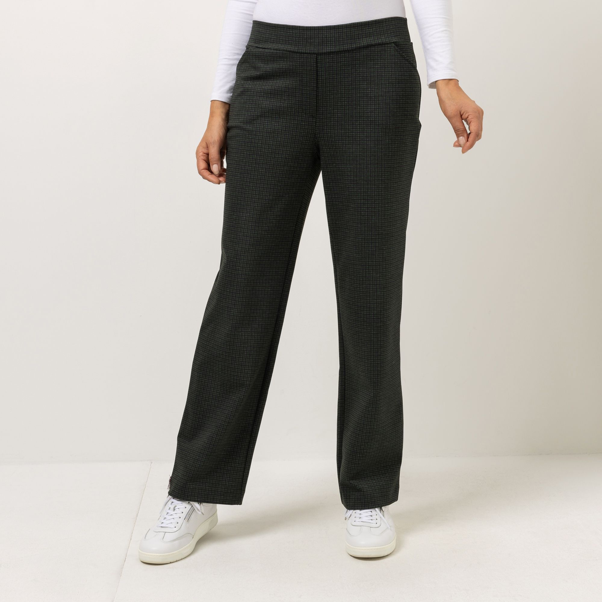 KIM & CO. Hose, 1/1-Länge Ponti Jersey, kariert 2 Eingrifftaschen gerader Beinverlauf