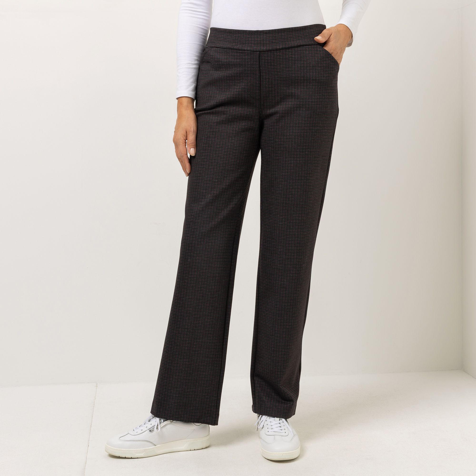 KIM & CO. Hose, 1/1-Länge Ponti Jersey, kariert 2 Eingrifftaschen gerader Beinverlauf