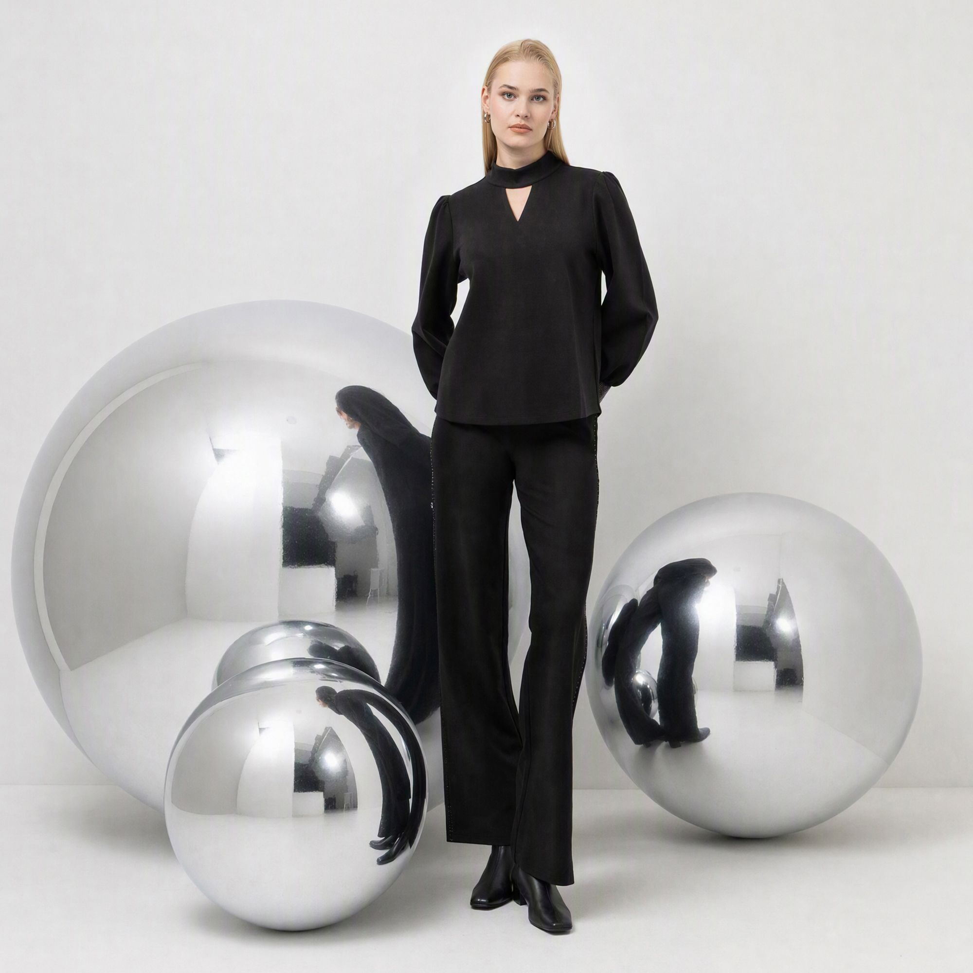  STEFFEN SCHRAUT SELECTION Bluse Stehkragen Strasssteine leger weit