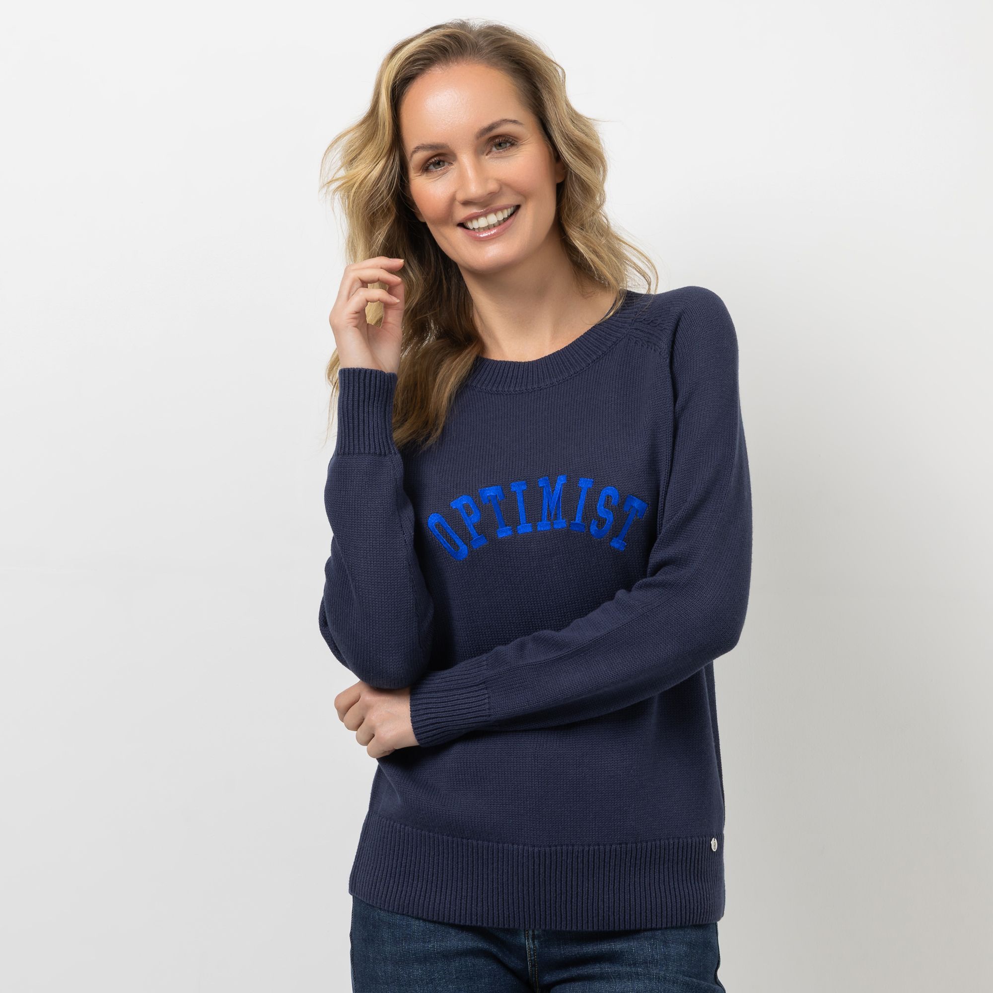 STRANDFEIN Pullover Rundhalsausschnitt Schriftzugstickerei figurumspielend