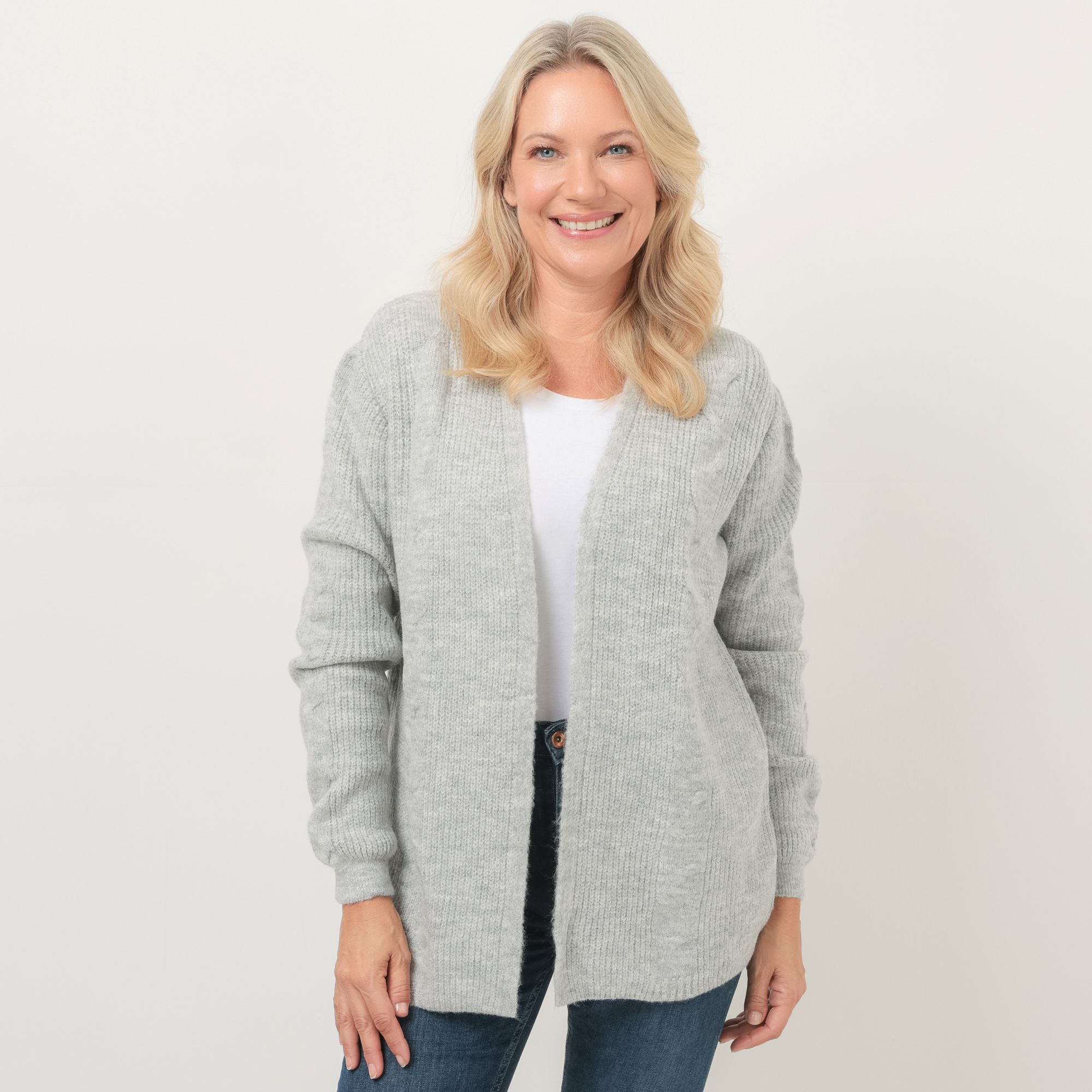 DINE 'N' DANCE Cardigan offene Front Zopf-Strick figurumspielend