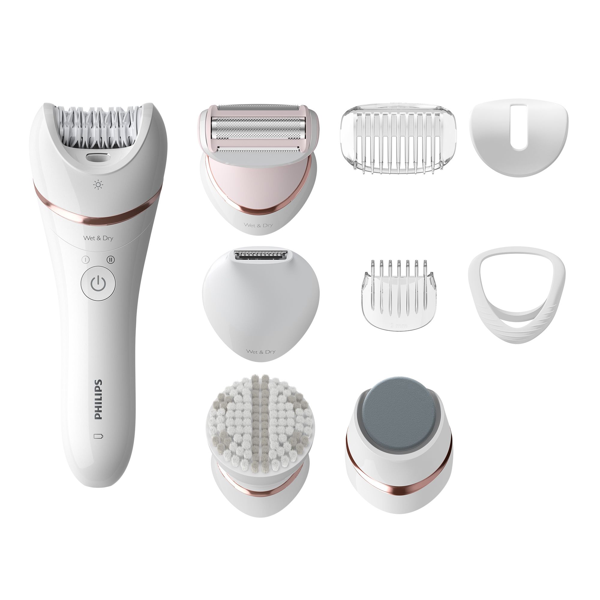PHILIPS Epilierer Series 8000 BRE740/10 Nass- &Trockenepilierer im großen Set