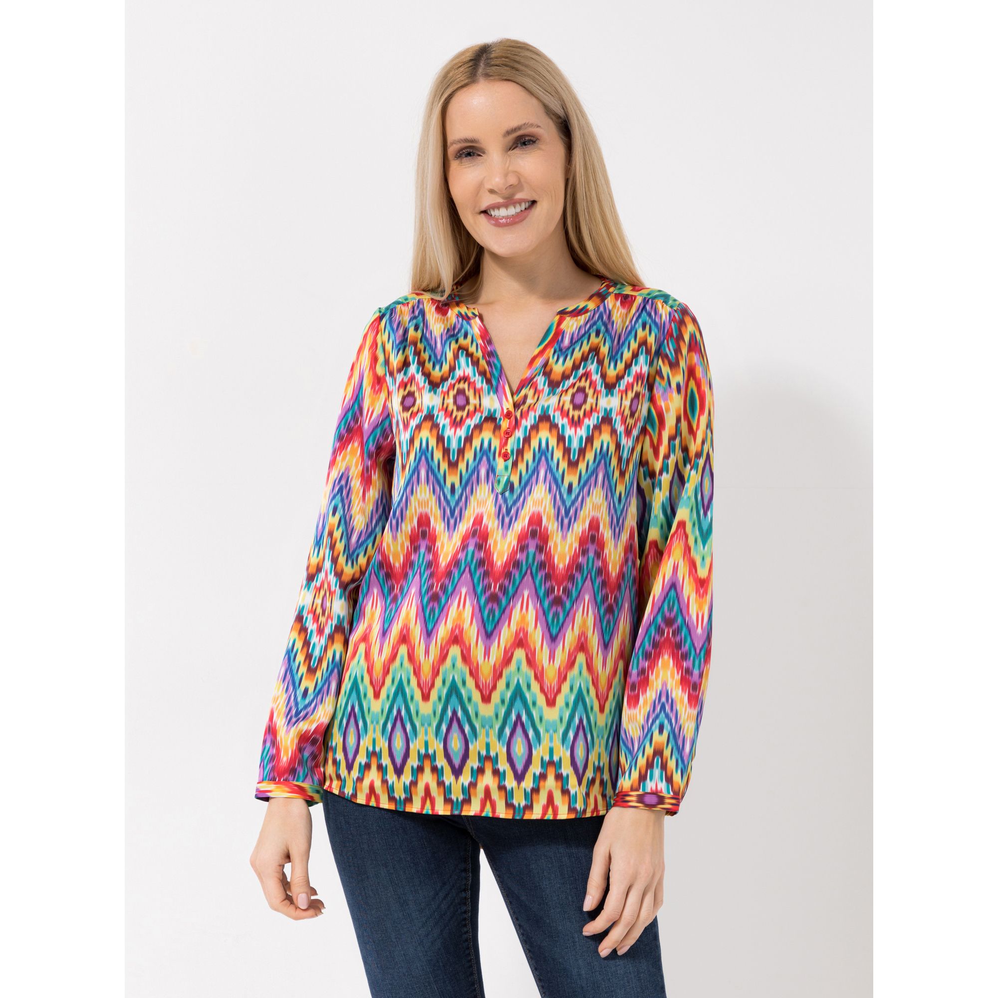 ANNI FOR FRIENDS Bluse Anna, 1/1-Arm Serafino-Ausschnitt hinten länger leger weit