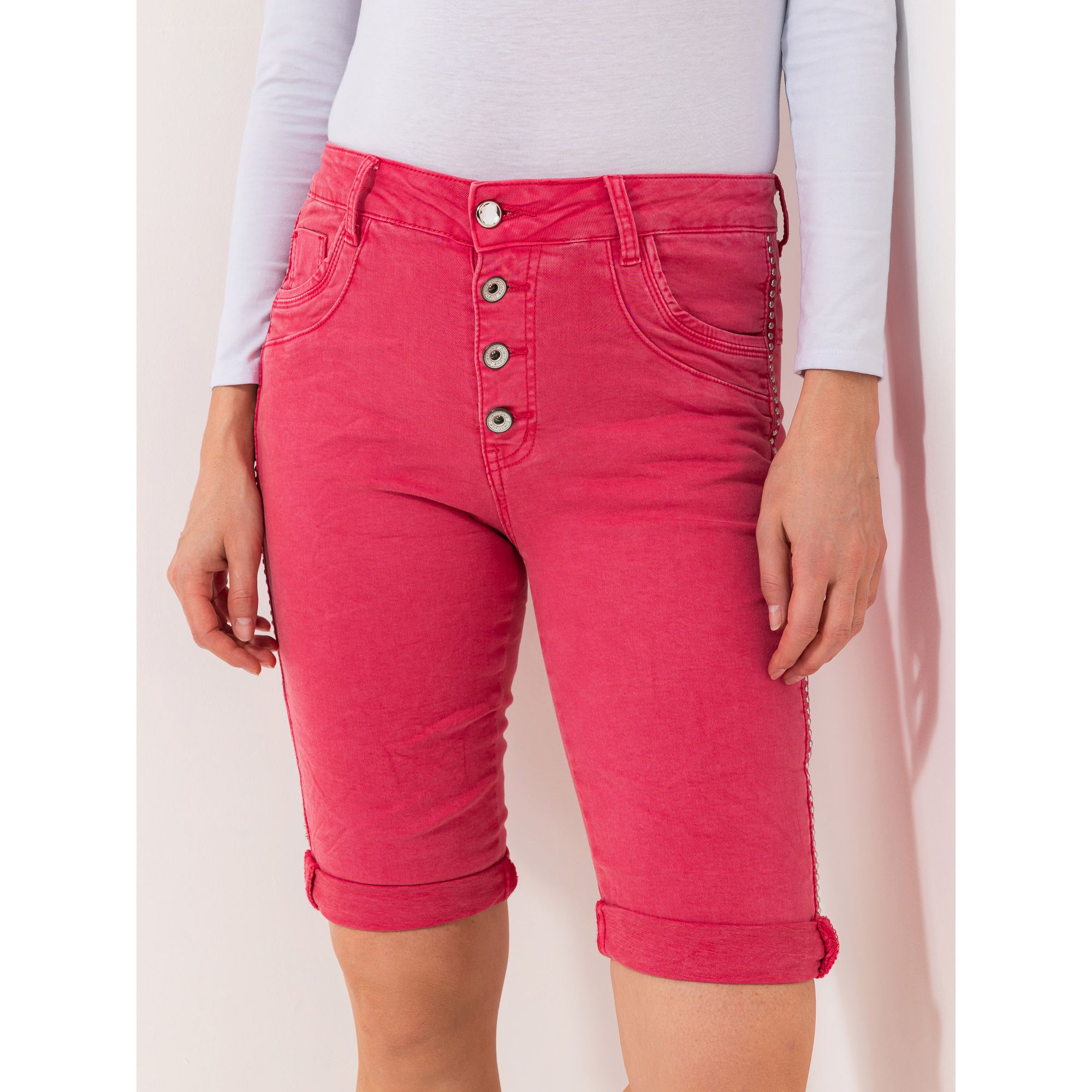 DINE 'N' DANCE Bermuda Samba mit Umschlag Ziernieten schmales Bein