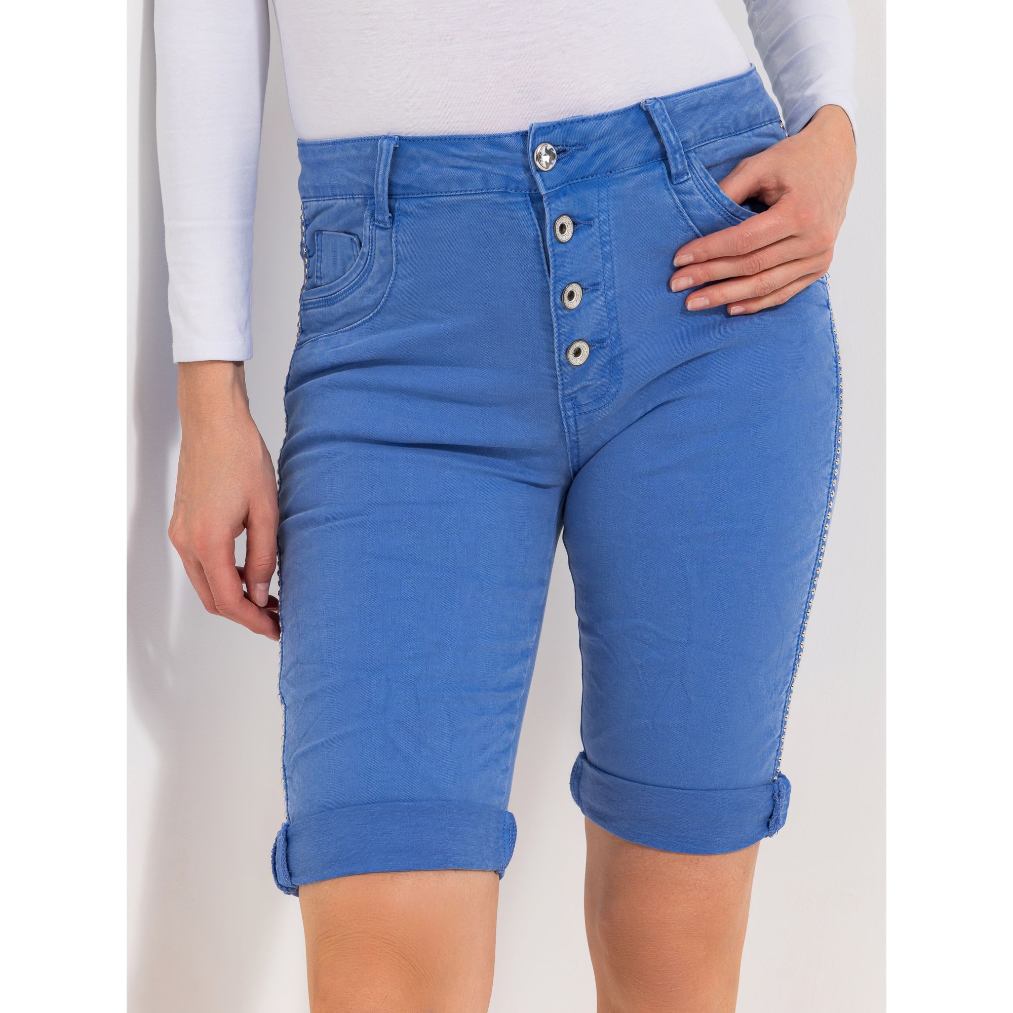 DINE 'N' DANCE Bermuda Samba mit Umschlag Ziernieten schmales Bein