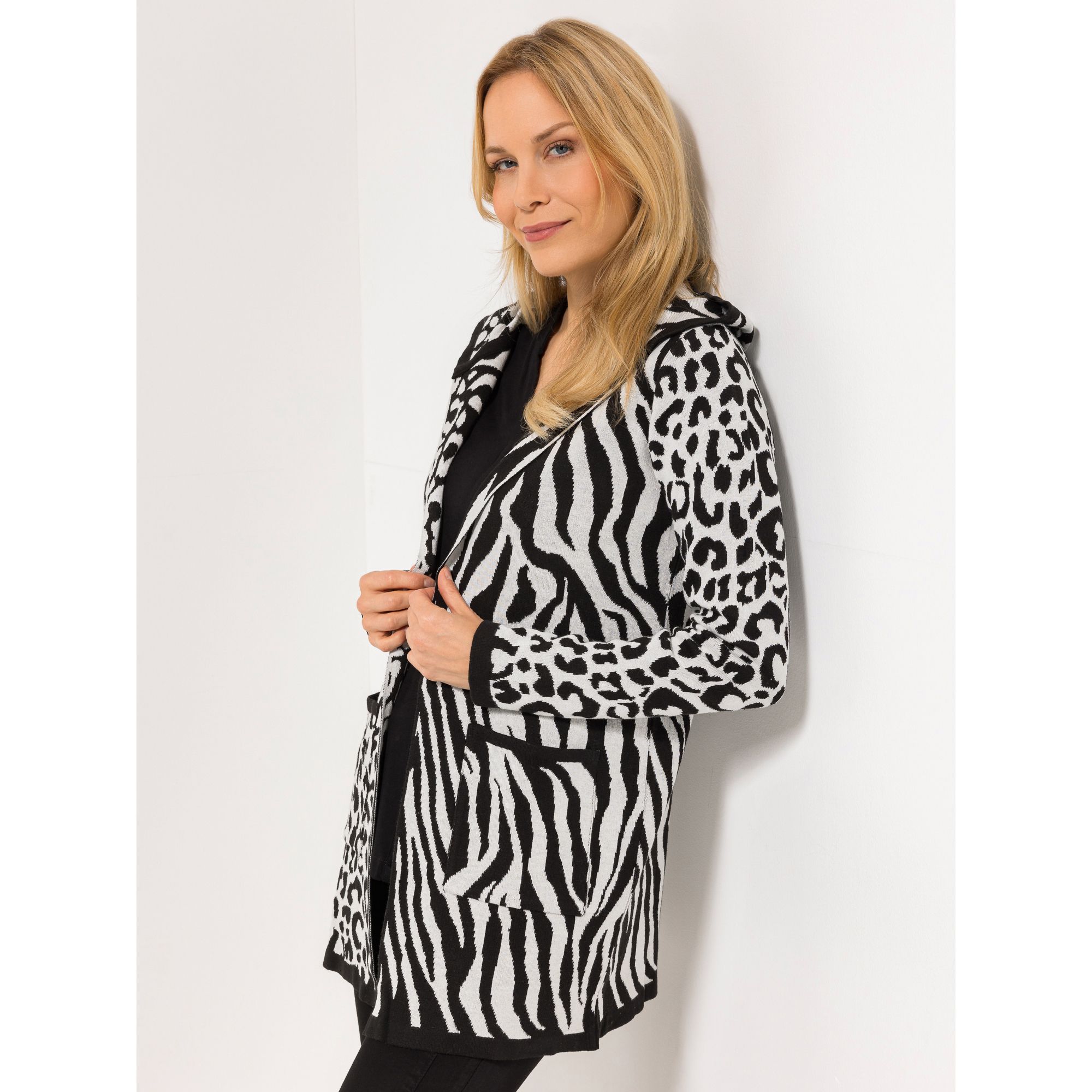 DINE 'N' DANCE Longcardigan Kapuze offene Front figurumspielend