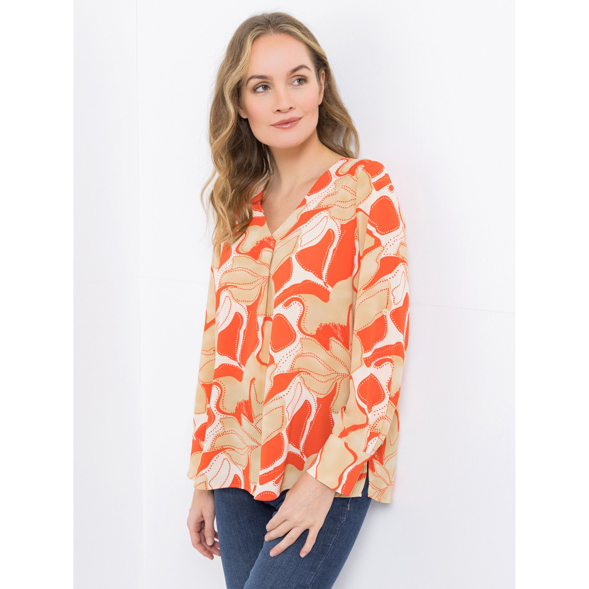 EVA LUTZ Bluse V-Ausschnitt Ärmelriegel leger weit