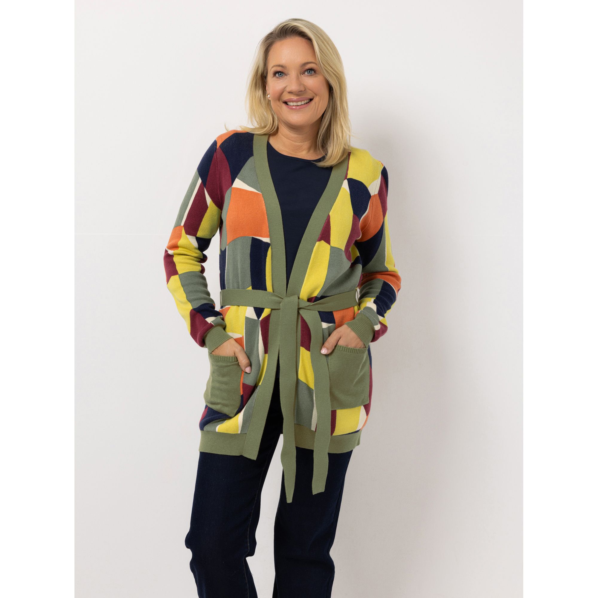 KILIAN KERNER SENSES Longcardigan, Langarm Bindegürtel aufgesetzte Taschen figurumspielend