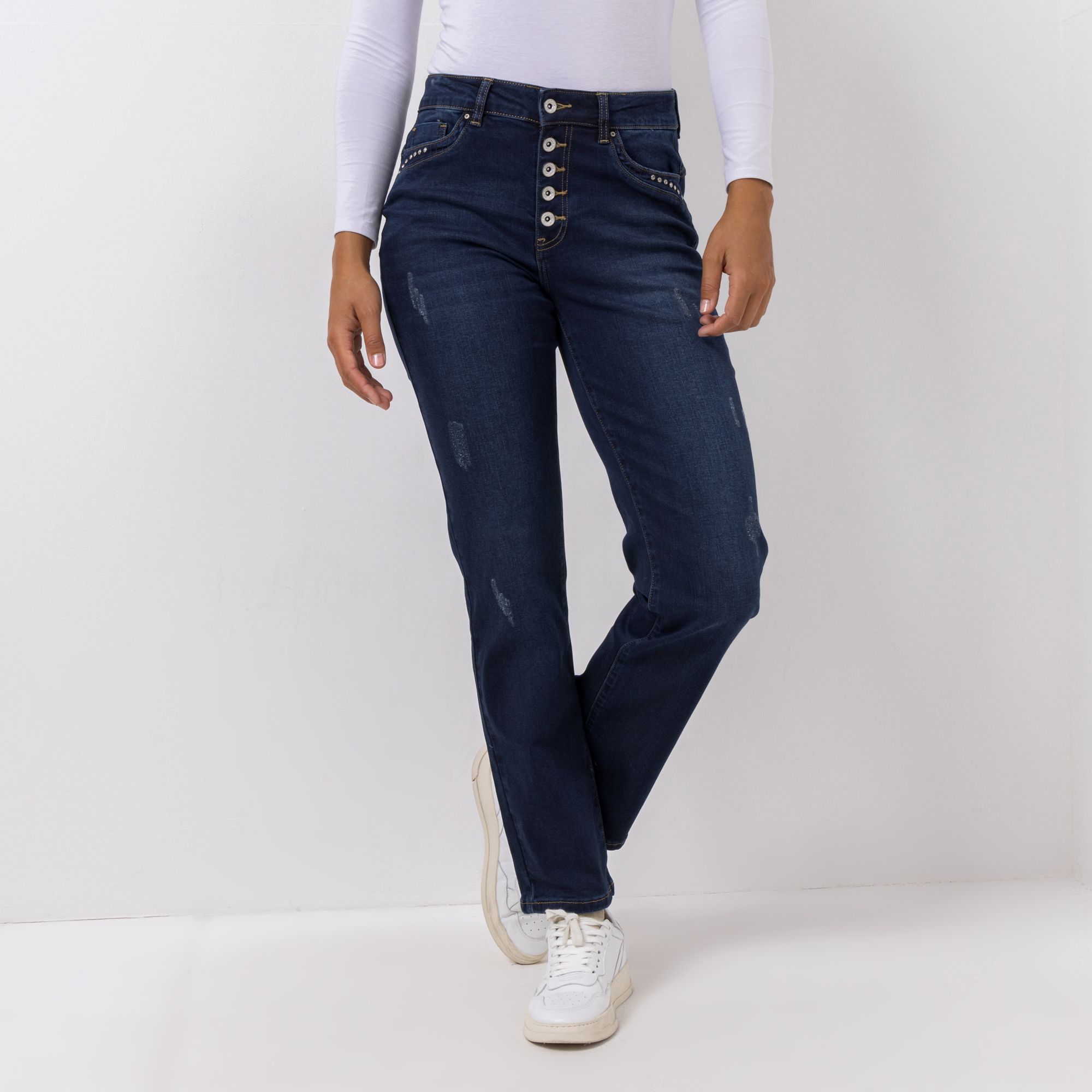 DINE 'N' DANCE Jeanshose Lambada 5-Pocket Style Knopfleiste gerades Bein