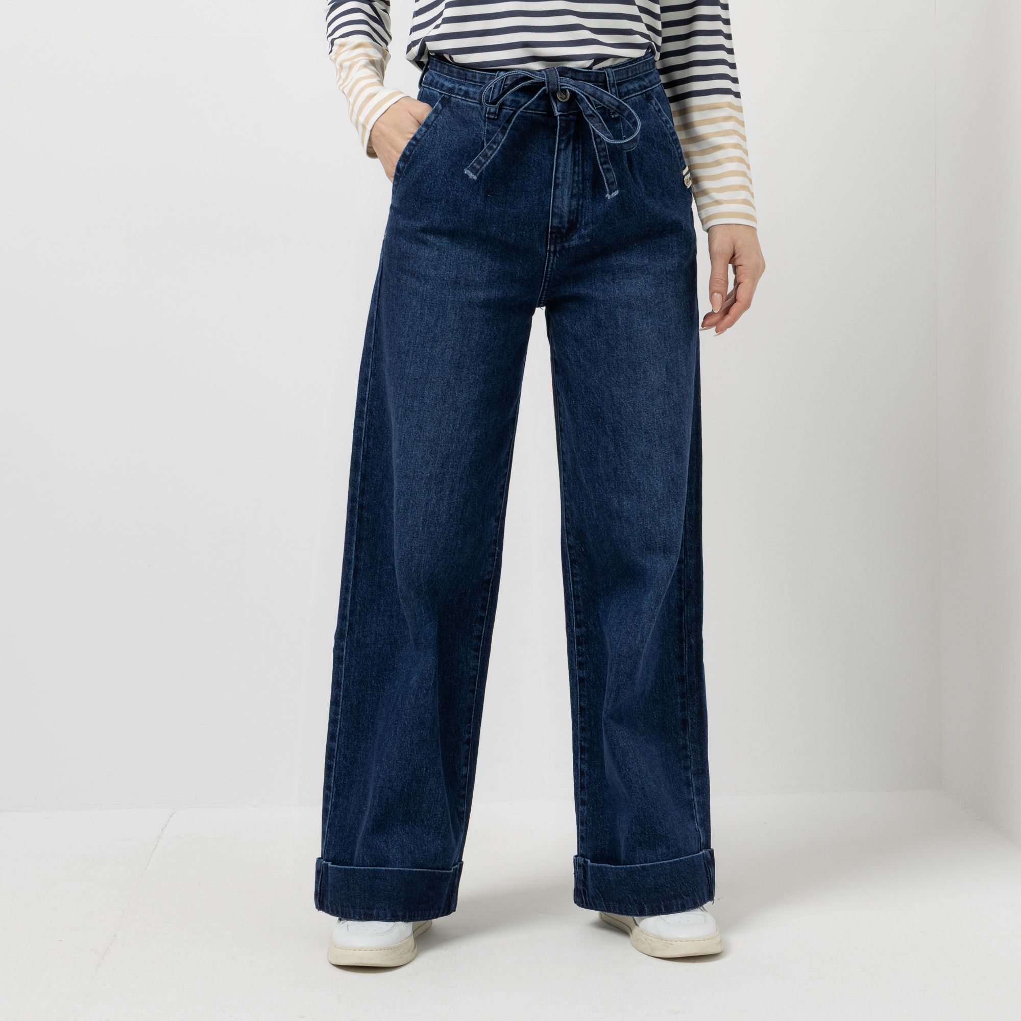 STRANDFEIN Jeans elastisches Material mit Gürtel gerades Bein