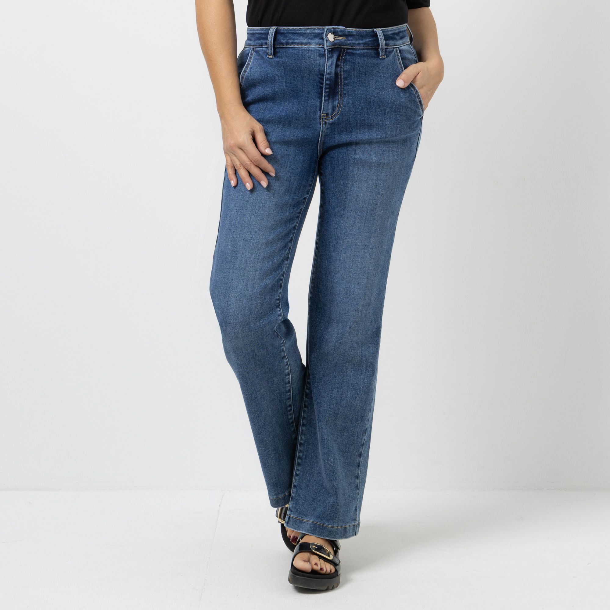 KILIAN KERNER SENSES Jeans, lange Form Gesäß-Leistentaschen Komfort-Stretch gerades, weites Bein