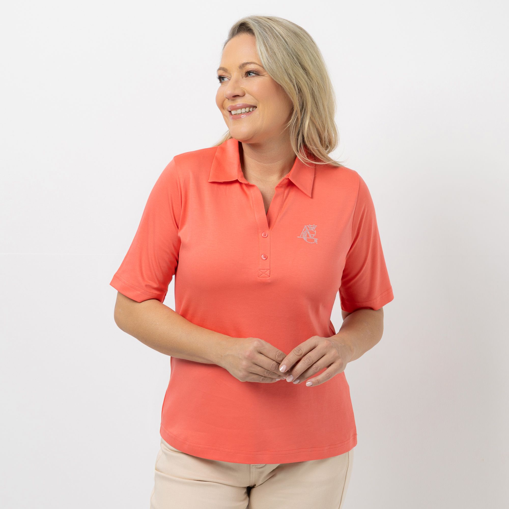 ANNA VON GRIESHEIM Poloshirt, 1/2-Arm Pima Cotton Strassstein-Logo figurumspielend