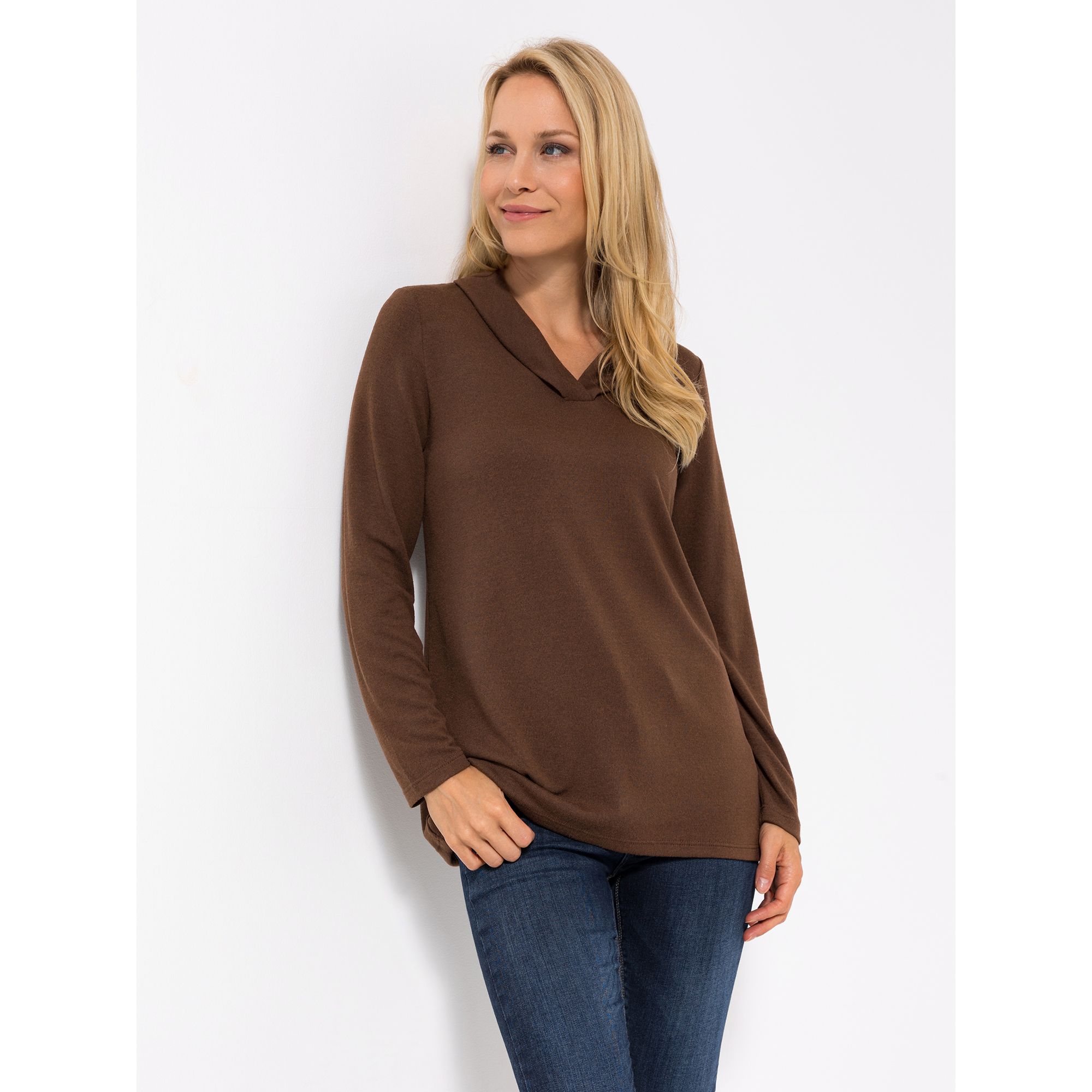 KIM & CO. Shirt, 1/1-Arm Soft Touch Jersey weich & wärmend Schalkragen