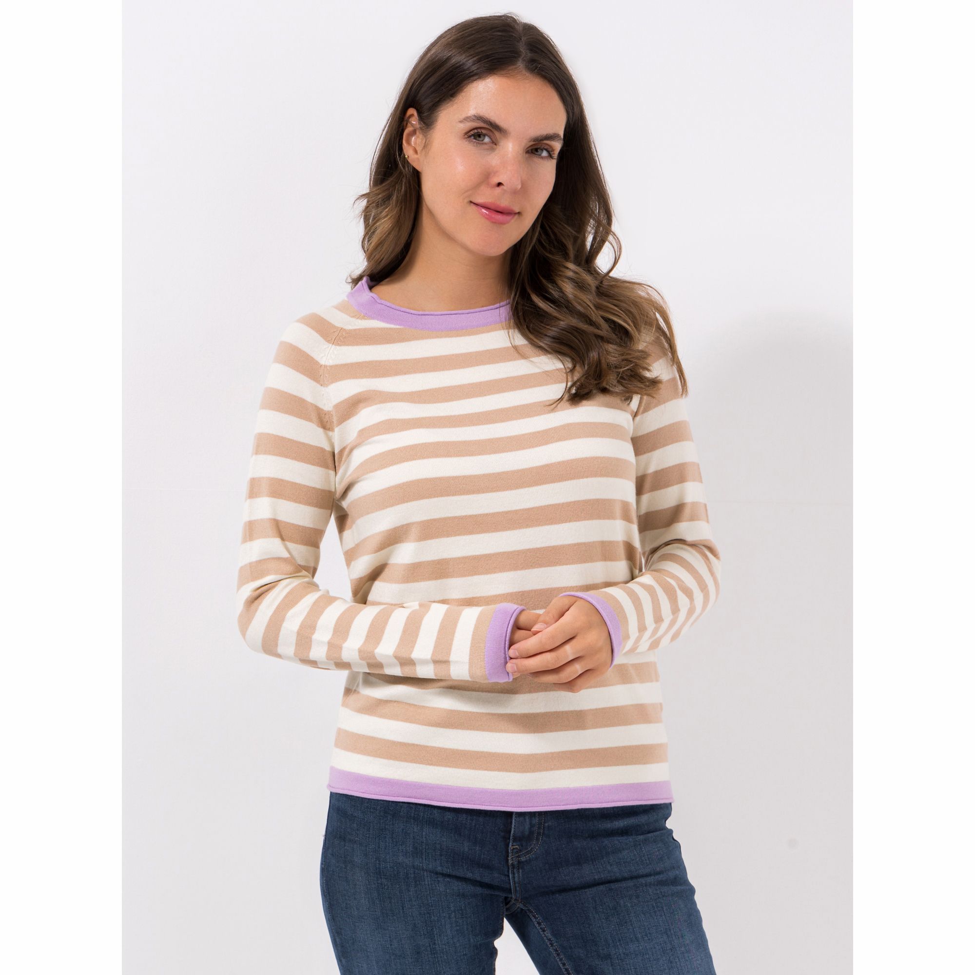 ANNI FOR FRIENDS Pullover, 1/1-Arm Rundhalsausschnitt Kontrast-Details figurumspielend