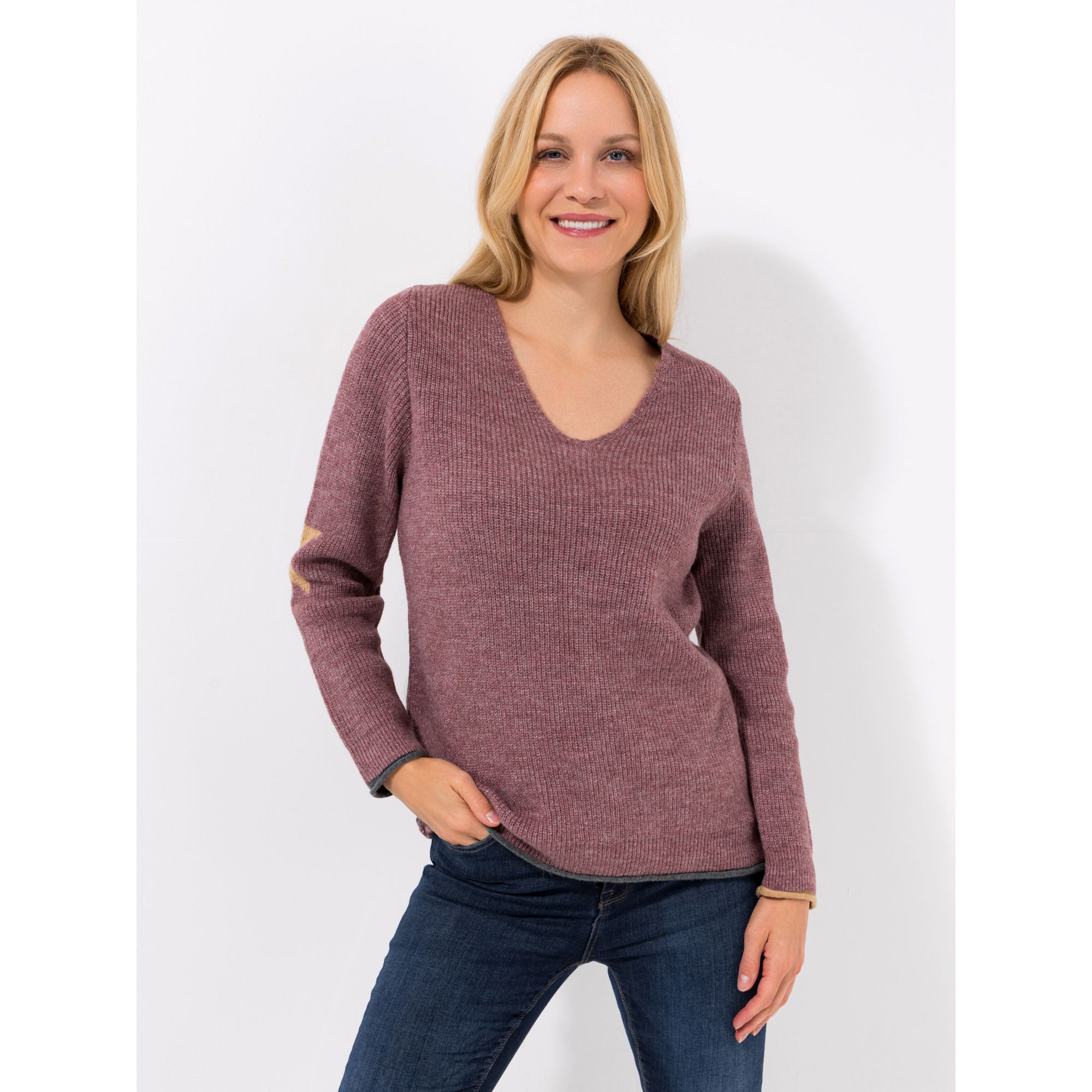DINE 'N' DANCE Pullover, 1/1-Arm Sterne V-Ausschnitt figurumspielend