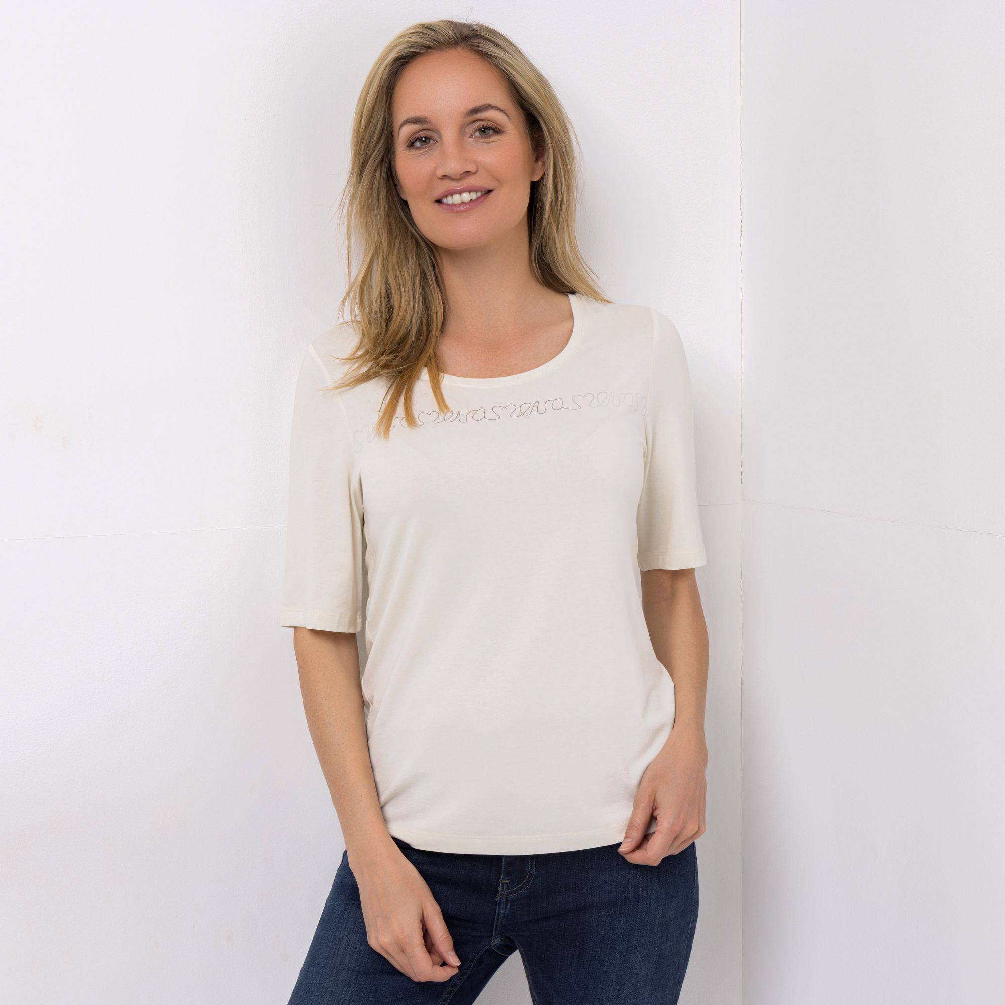 EVA LUTZ Shirt, langer 1/2-Arm Rundhalsausschnitt mit ECOVERO Viskose figurumspielend
