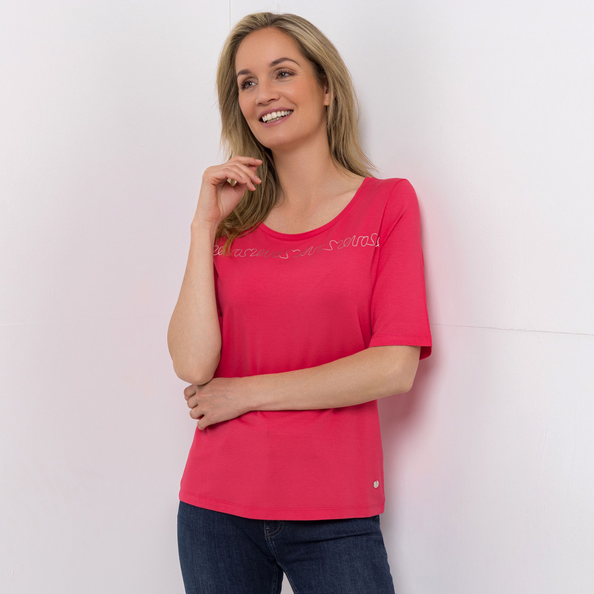EVA LUTZ Shirt Rundhalsausschnitt mit ECOVERO Viskose figurumspielend