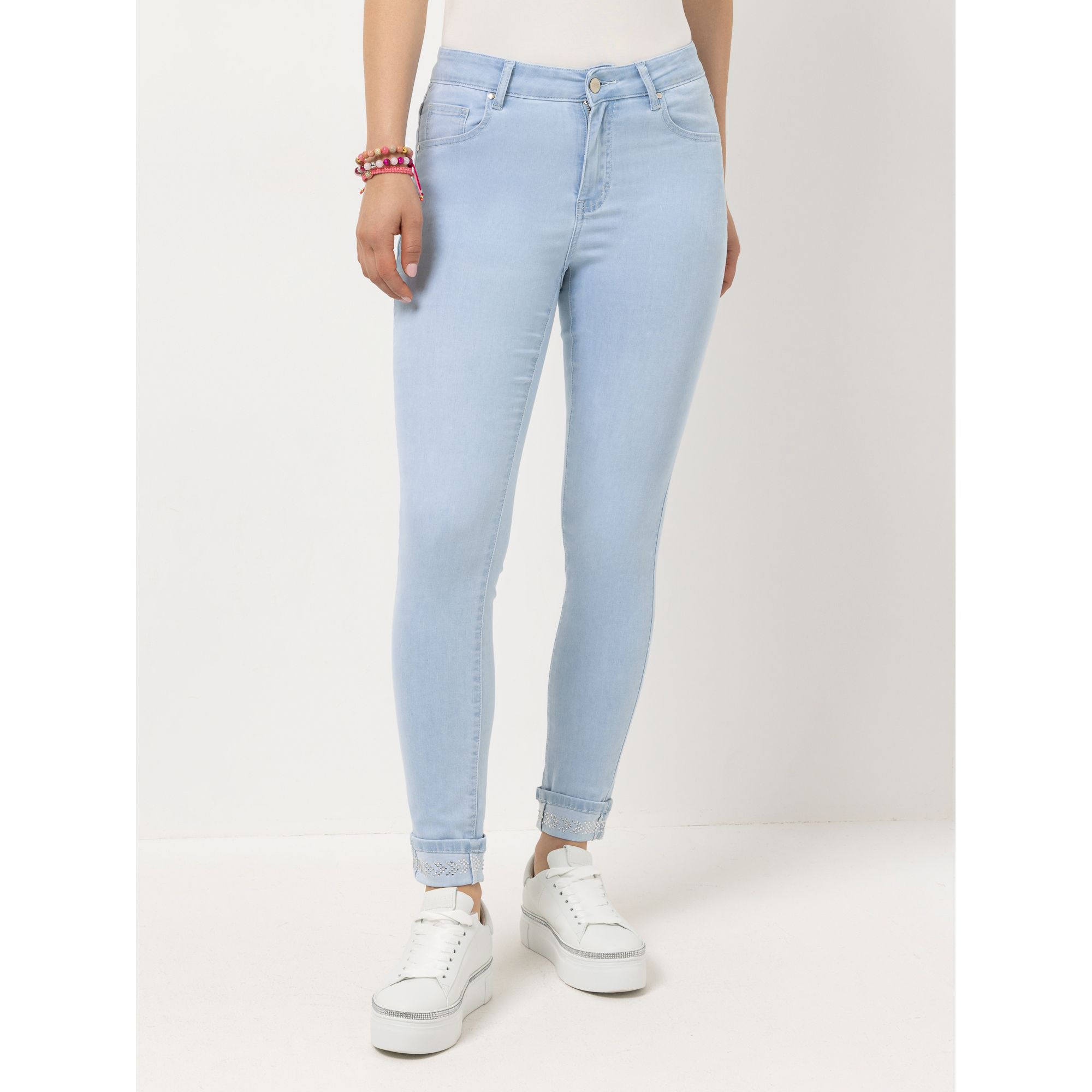 STEFFEN SCHRAUT Jeanshose knöchellang Strass-Details sehr schmales Bein