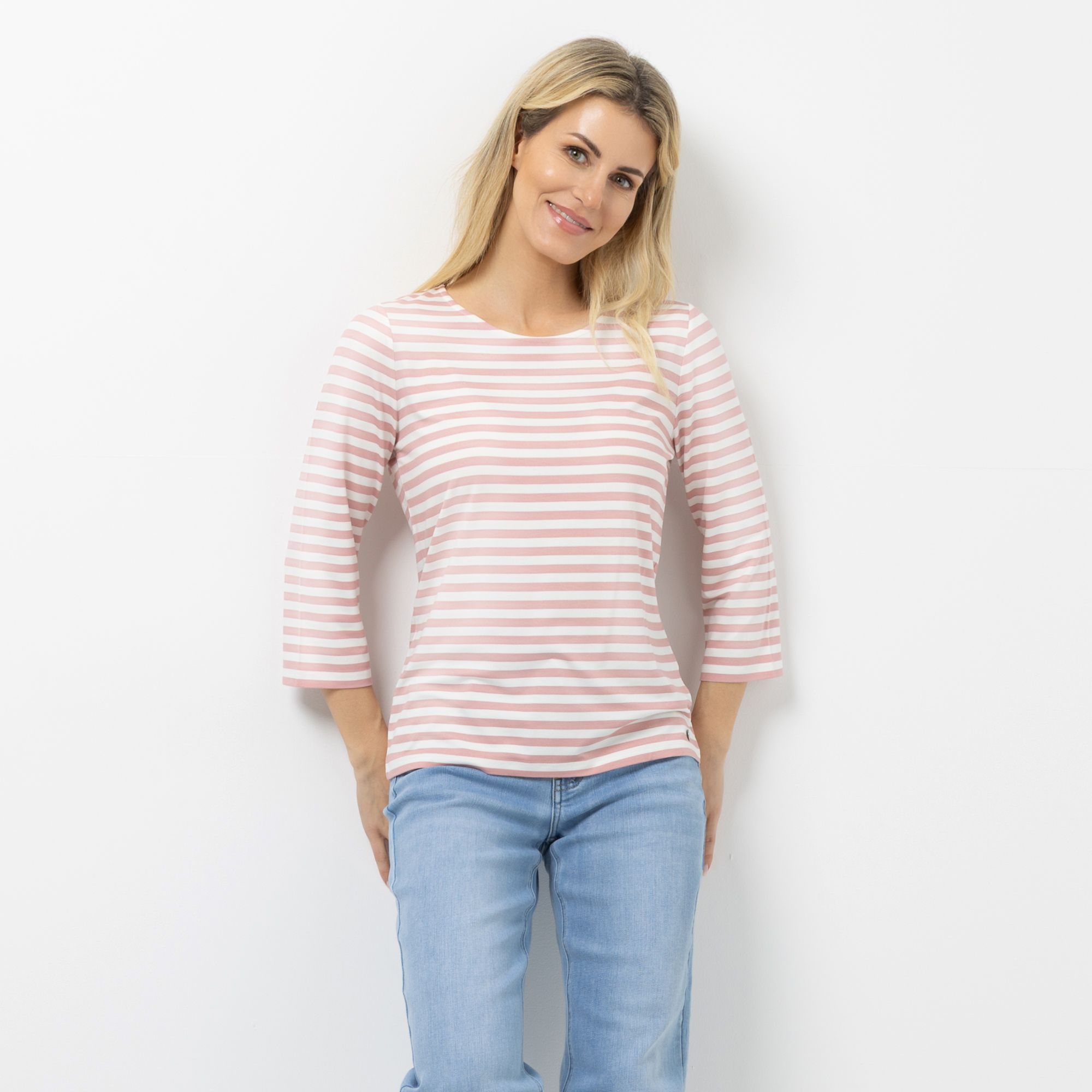 STRANDFEIN Shirt 3/4-Arm Rundhalsausschnitt gestreift figurumspielend