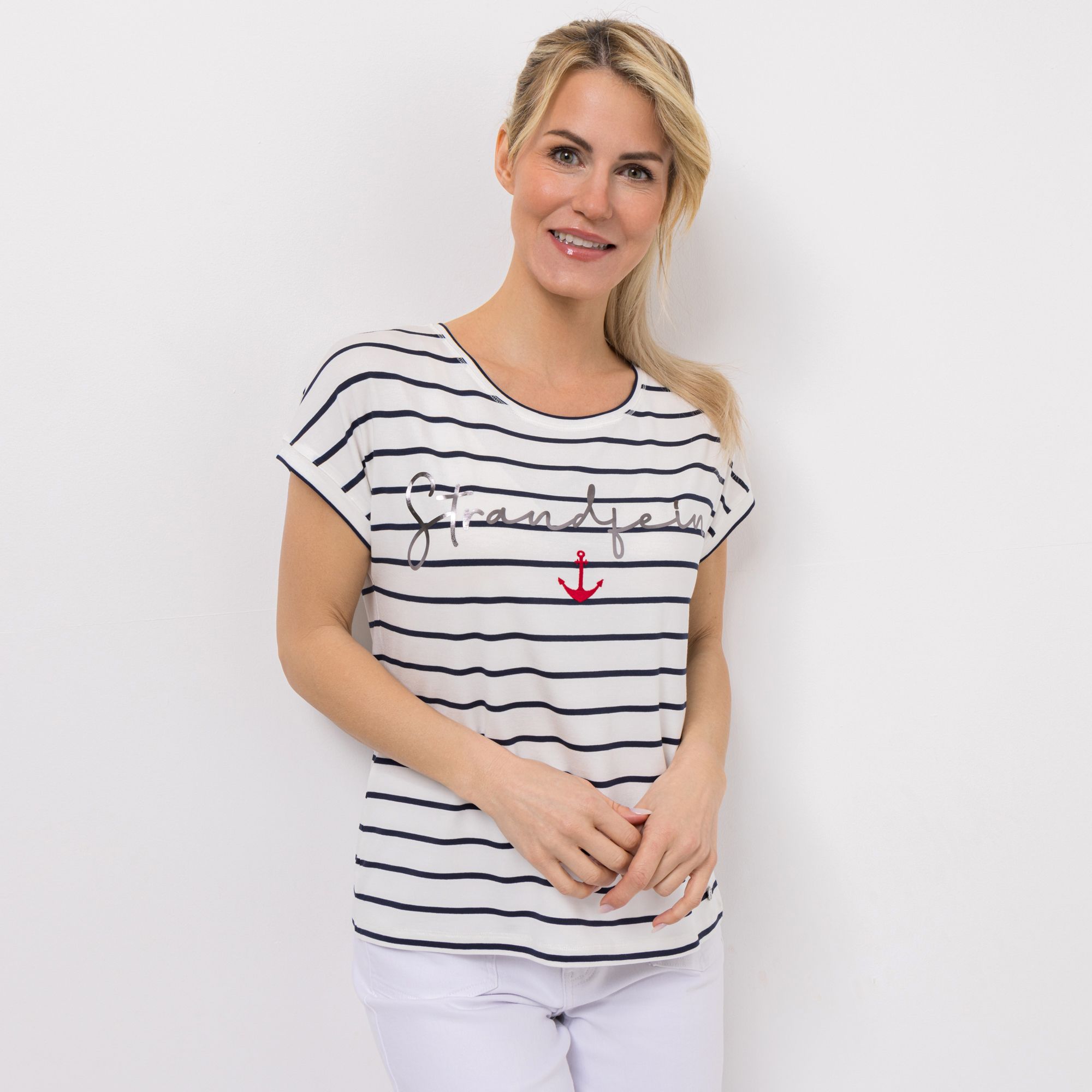 STRANDFEIN Shirt kurzer 1/2 Arm Rundhalsausschnitt figurumspielend