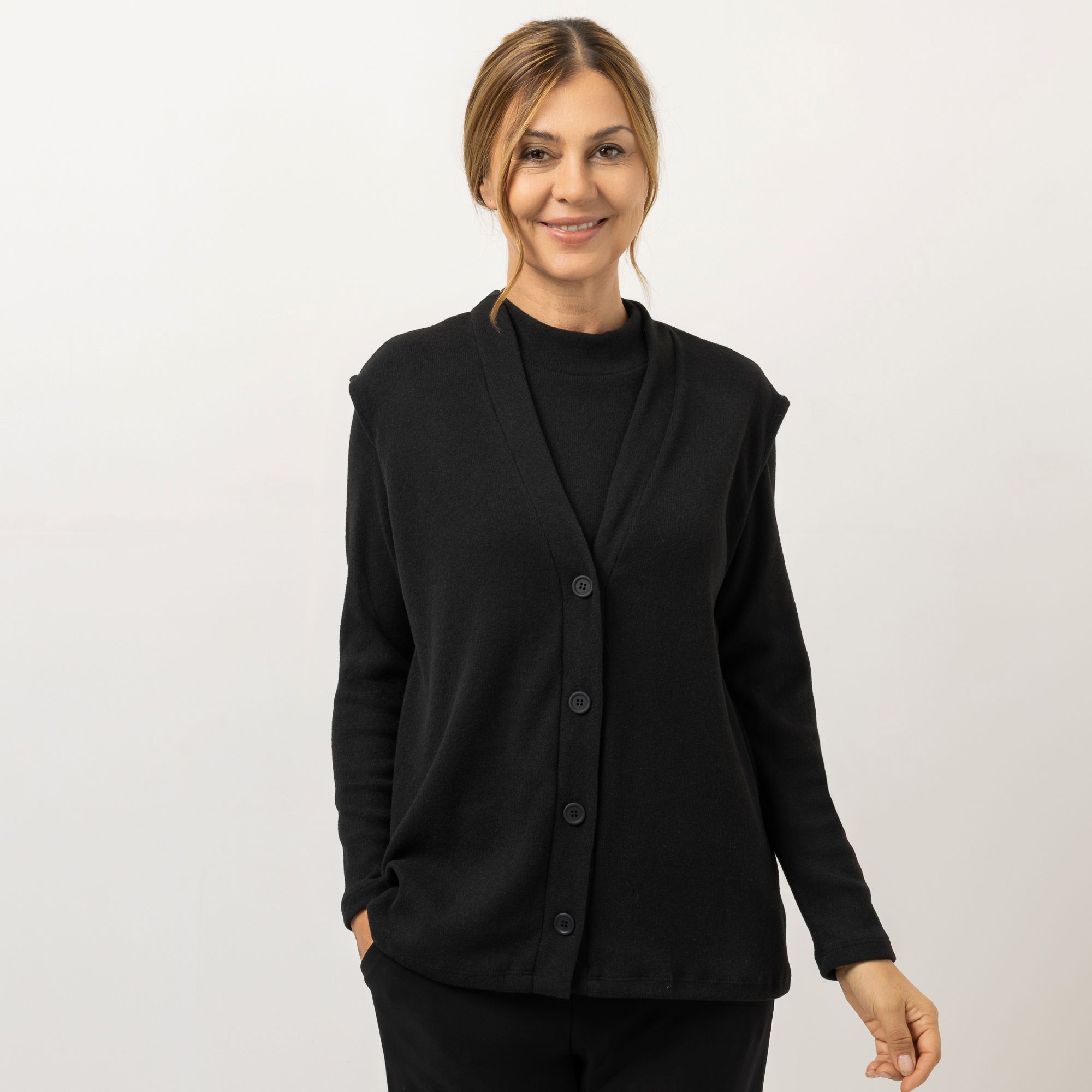 KIM & CO. Strick-Weste Soft Strick Optik Knopfleiste leger weit