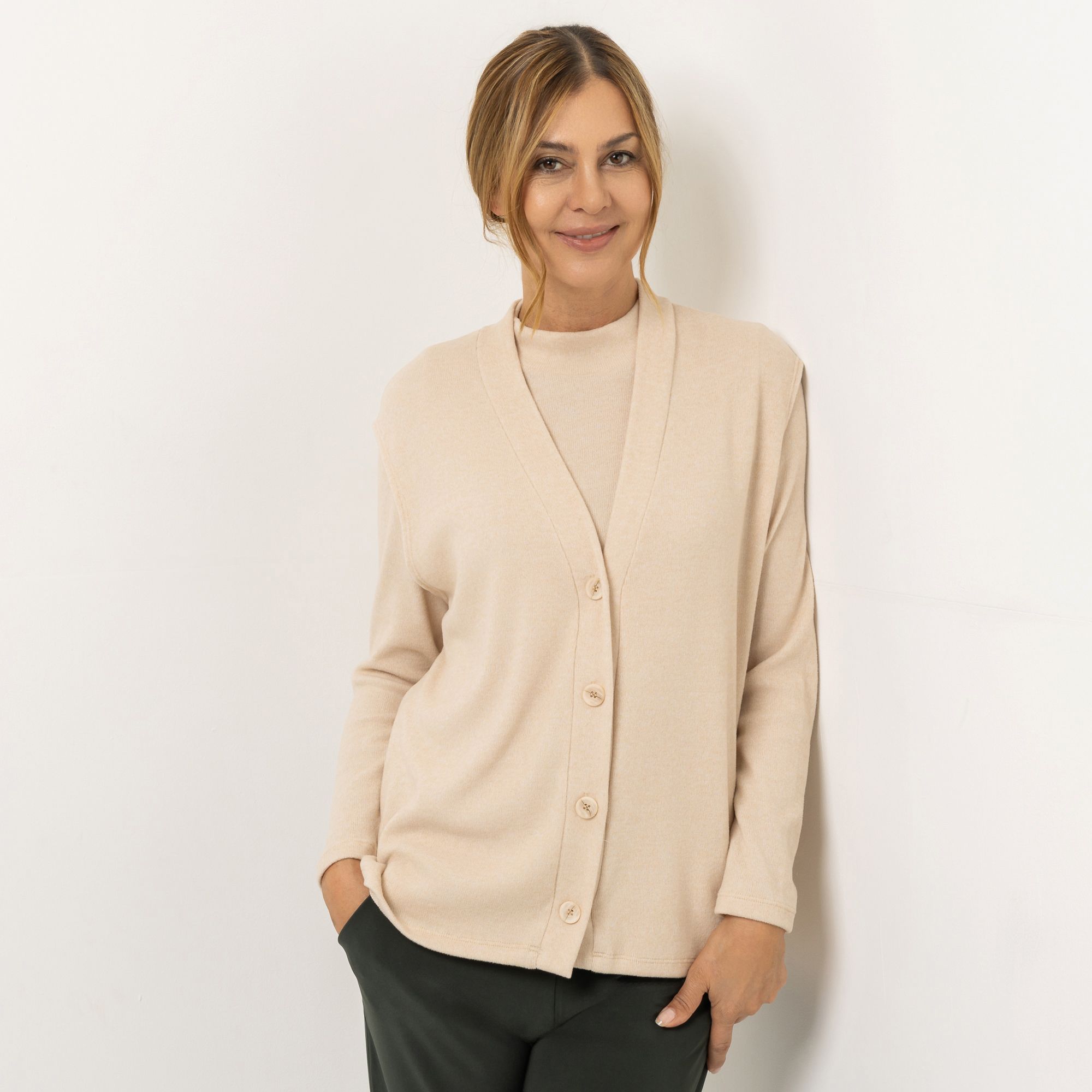 KIM & CO. Strick-Weste Soft Strick Optik Knopfleiste leger weit