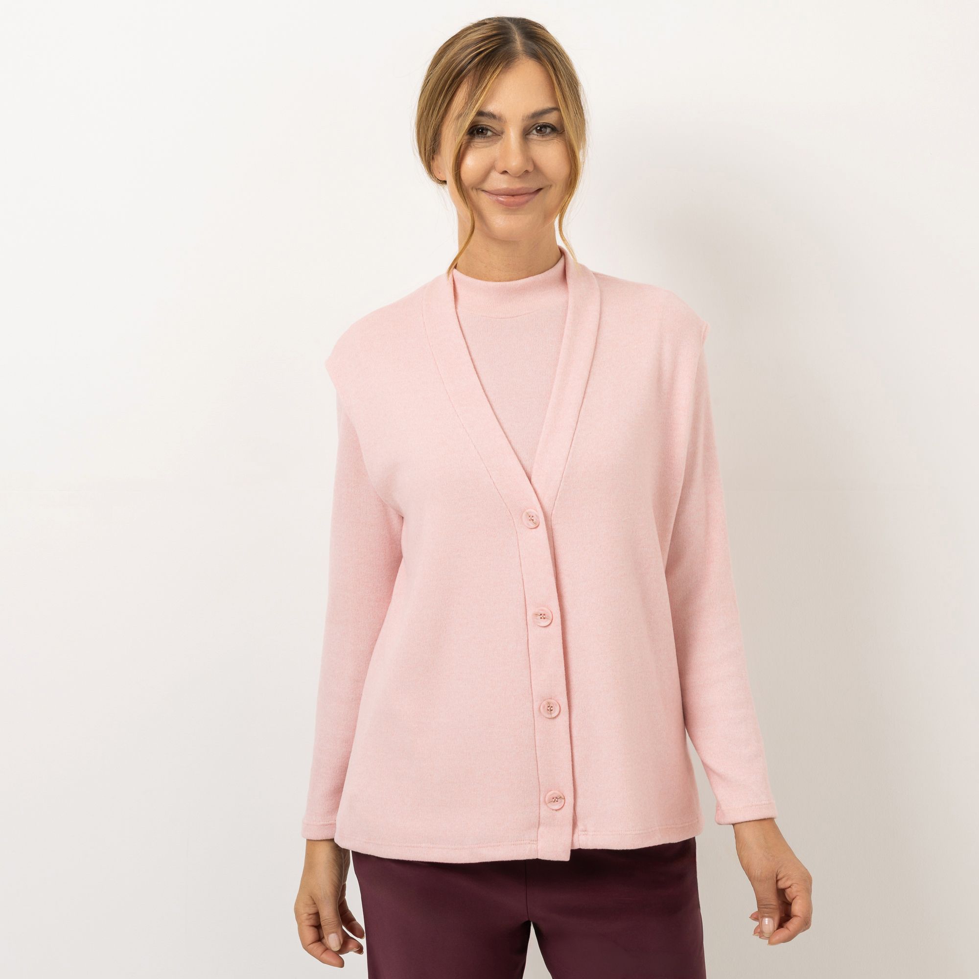 KIM & CO. Strick-Weste Soft Strick Optik Knopfleiste leger weit