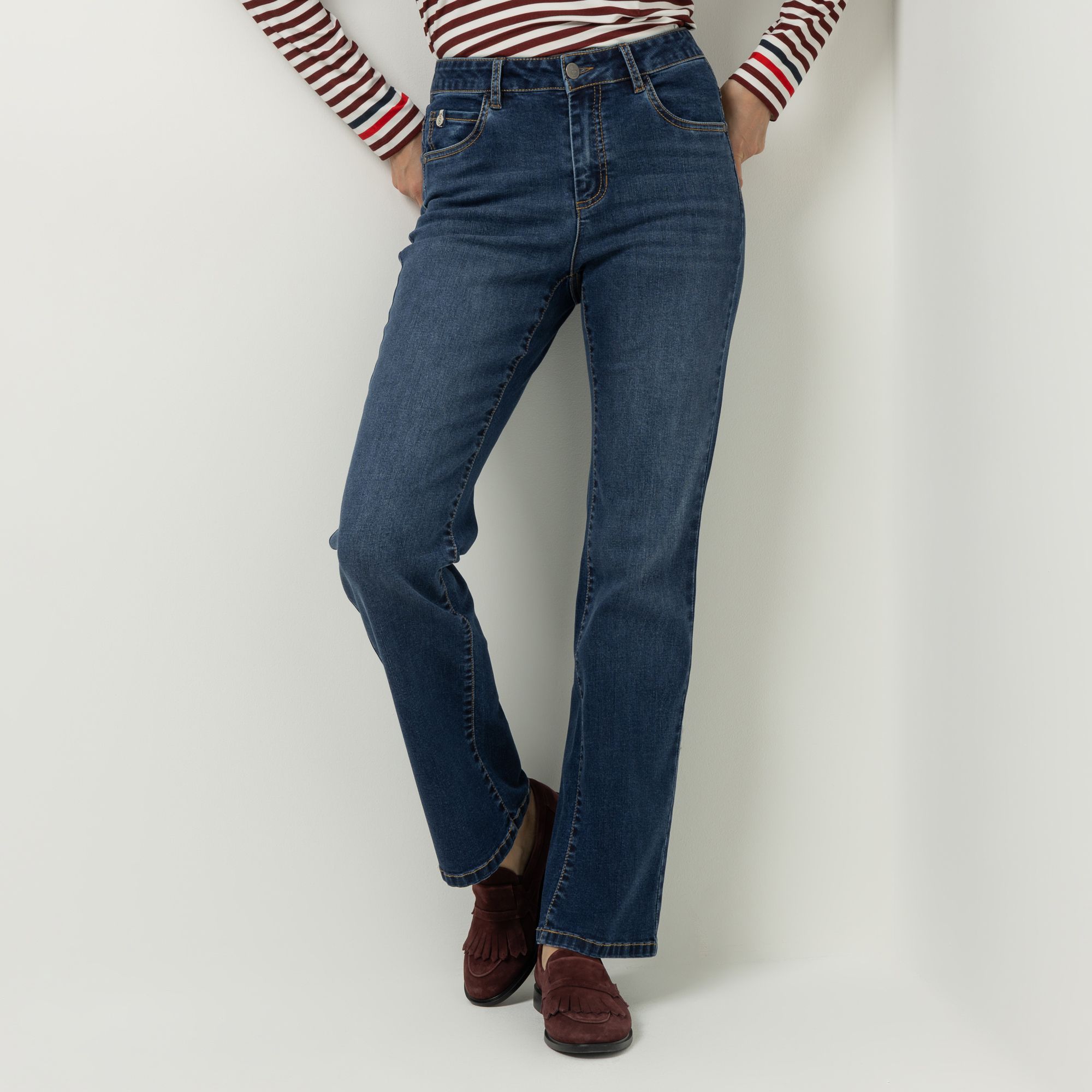 STRANDFEIN Jeanshose 5-Pocket-Style hoher Bund gerades Bein