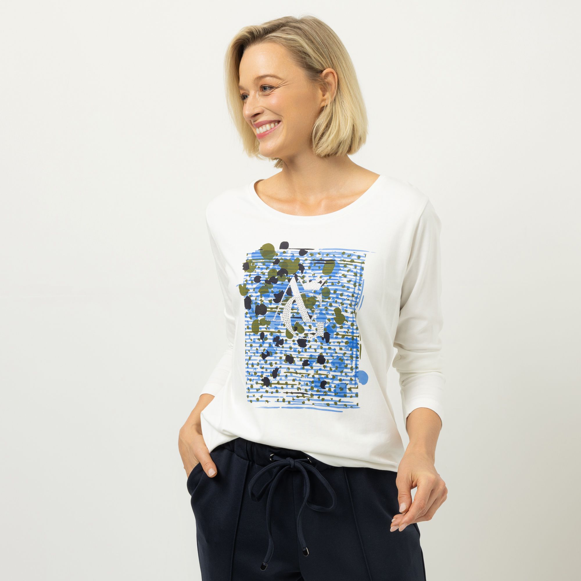 ANNA VON GRIESHEIM Shirt, langarm Pima Cotton Strassdetails figurumspielend