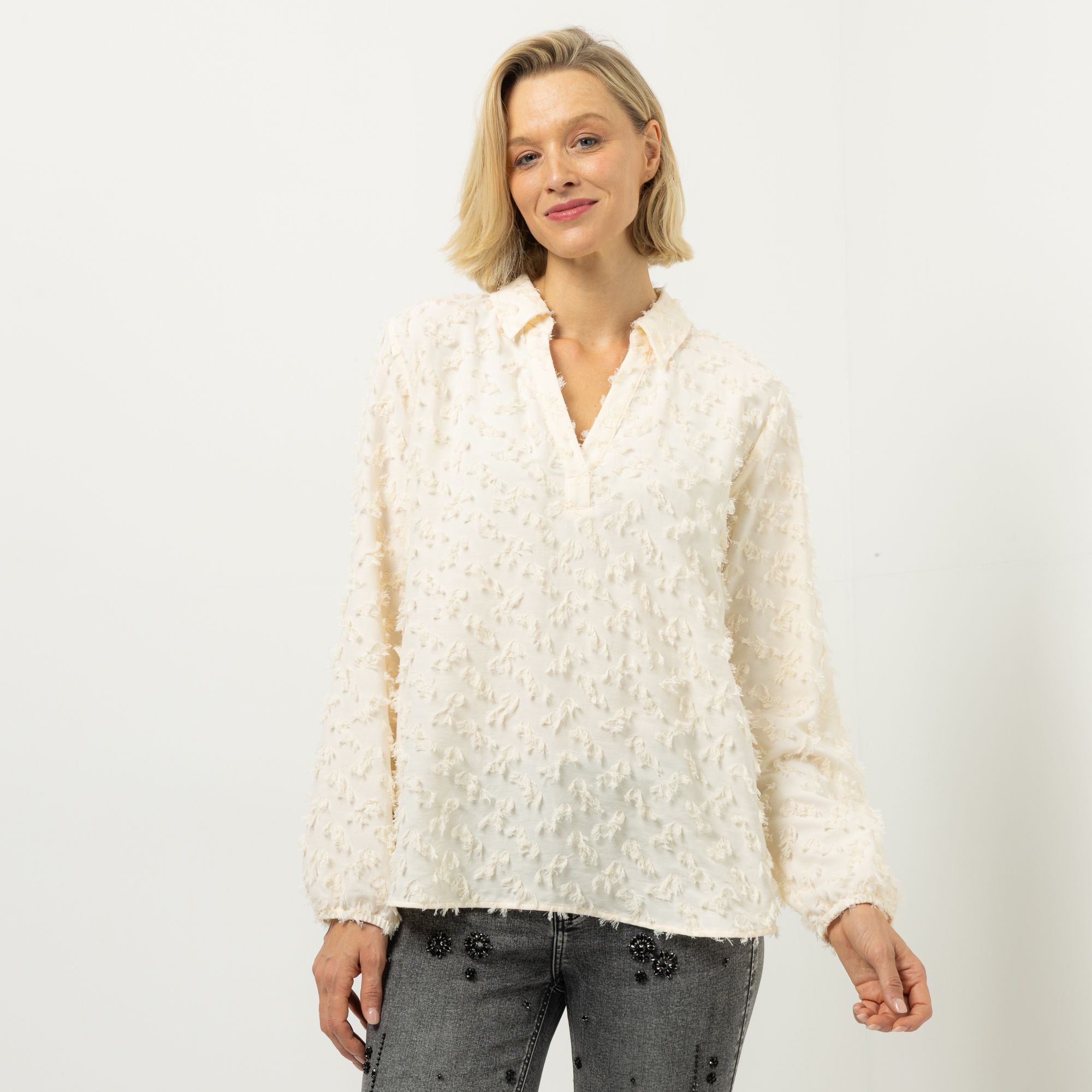 DINE 'N' DANCE Bluse, Langarm Kragen Seitenschlitze leger weit
