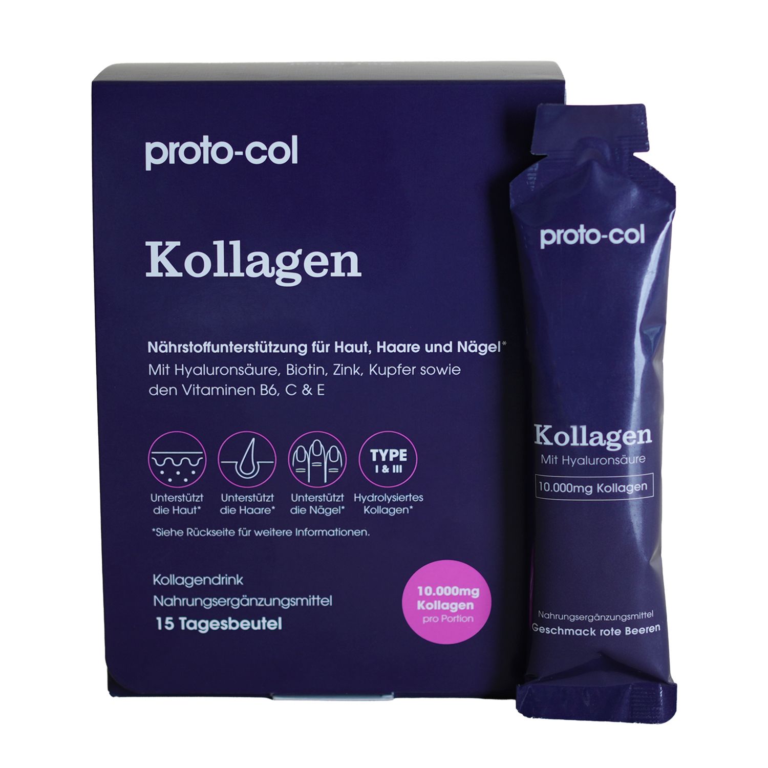 PROTO-COL Kollagen mit Hyaluronsäure Beerengeschmack 15 Sachets x 30ml